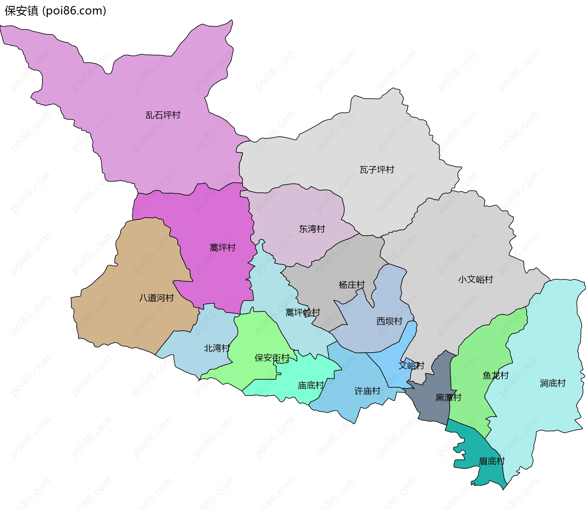 保安镇边界地图(五级行政区划)