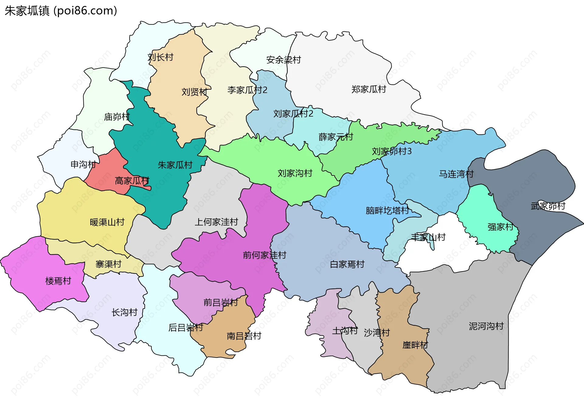 朱家坬镇边界地图(五级行政区划)