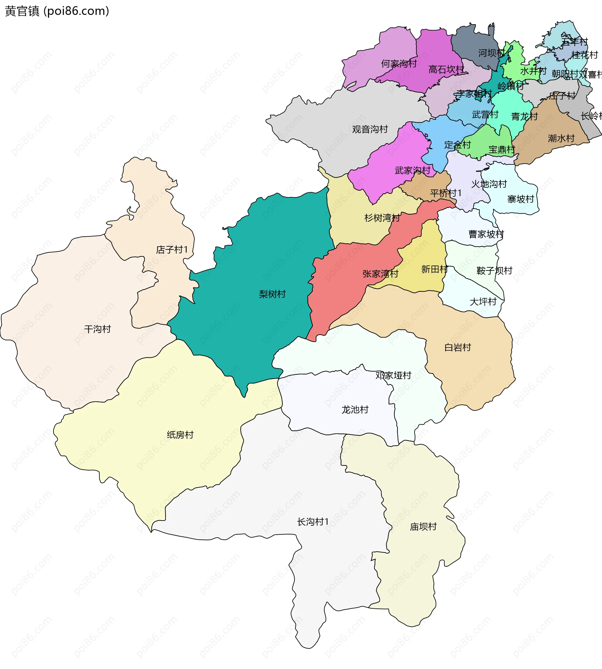 黄官镇边界地图(五级行政区划)