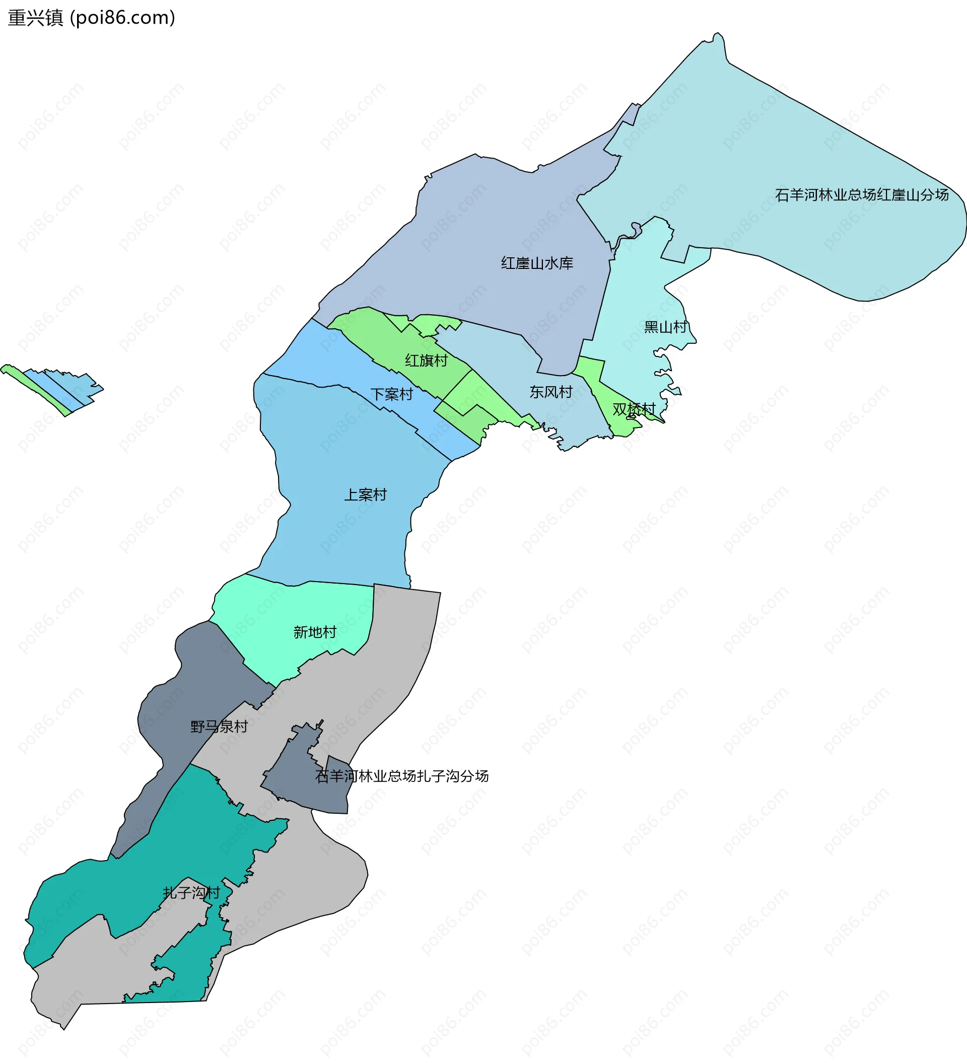 重兴镇边界地图(五级行政区划)