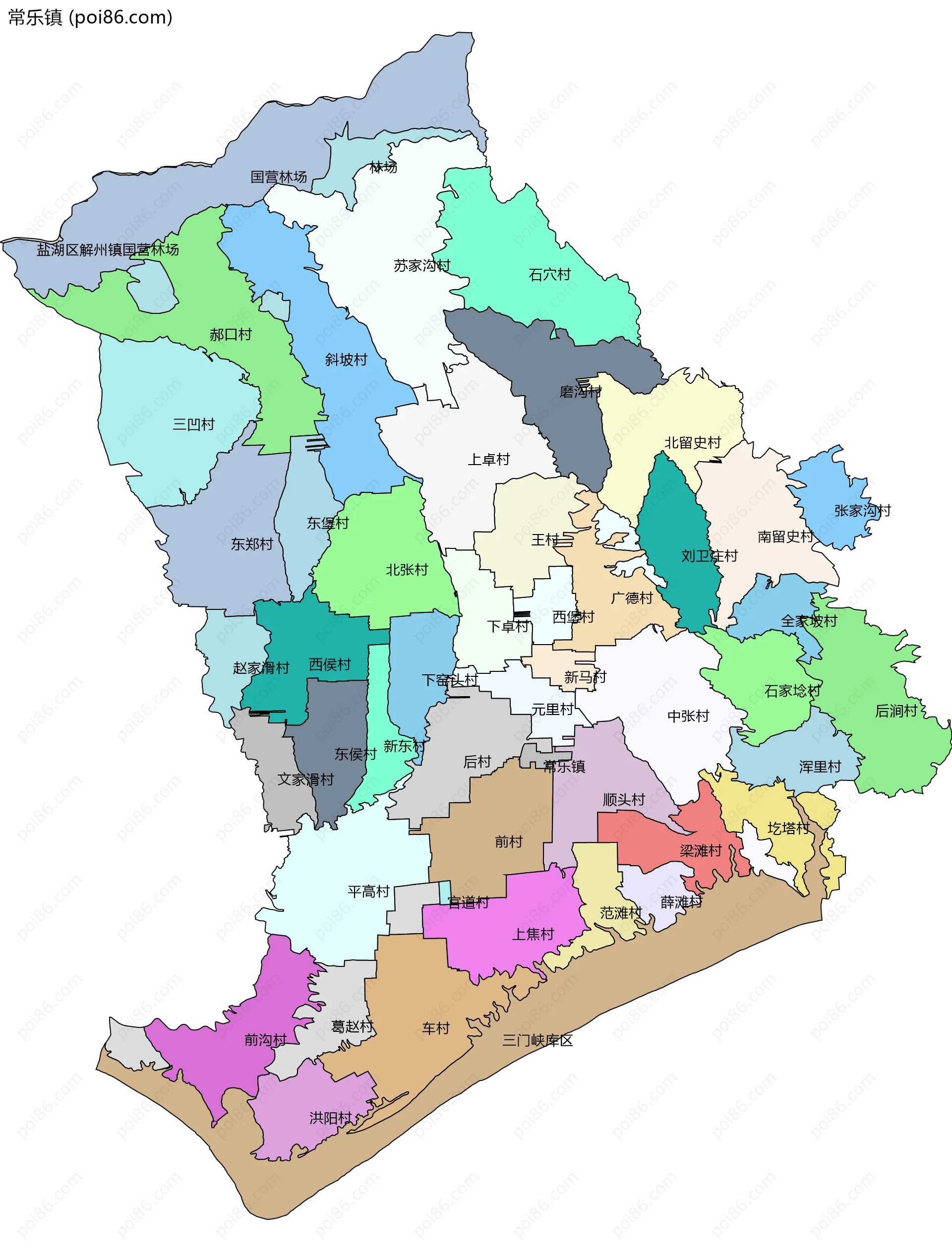 常乐镇边界地图(五级行政区划)