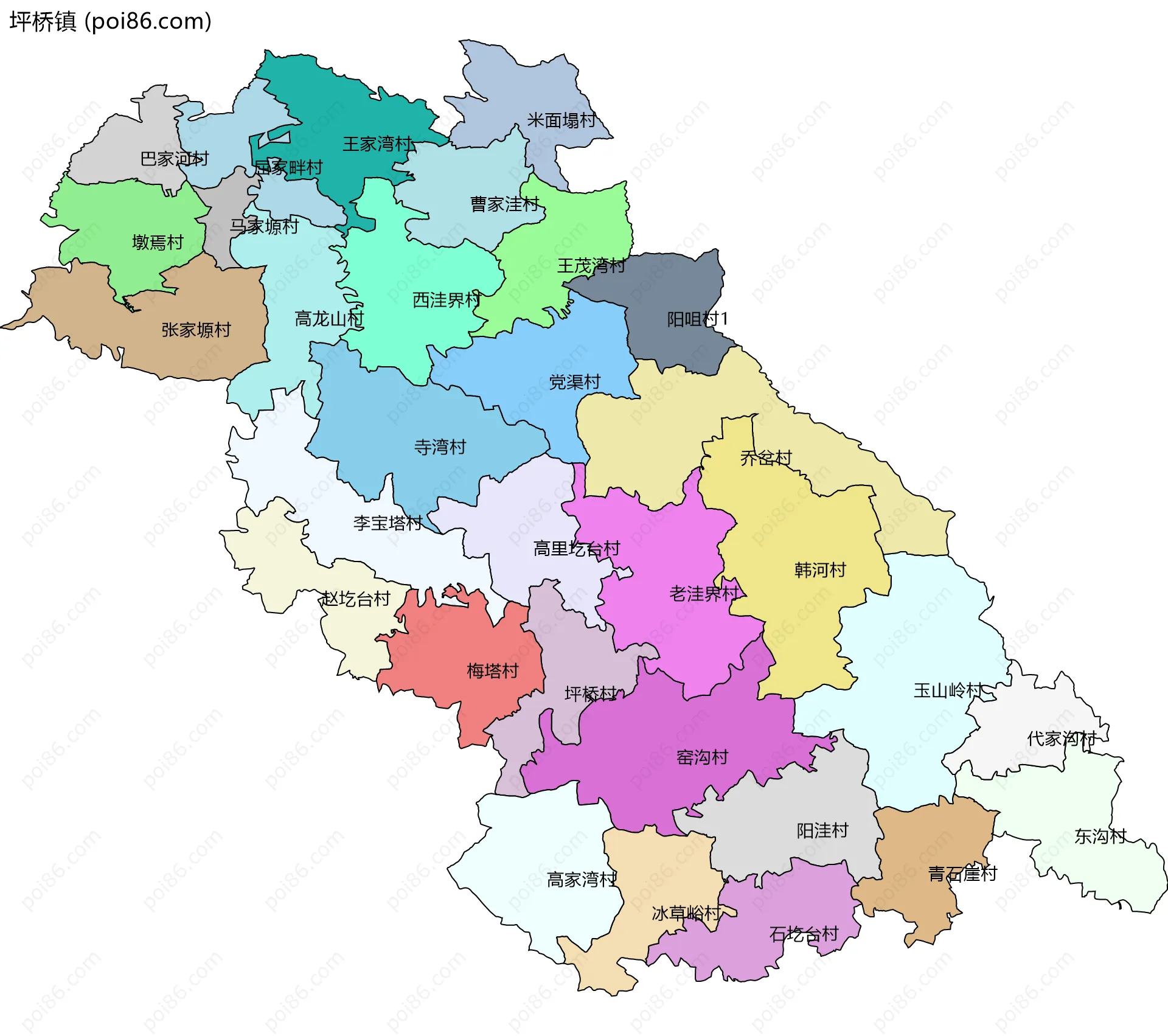 坪桥镇边界地图(五级行政区划)