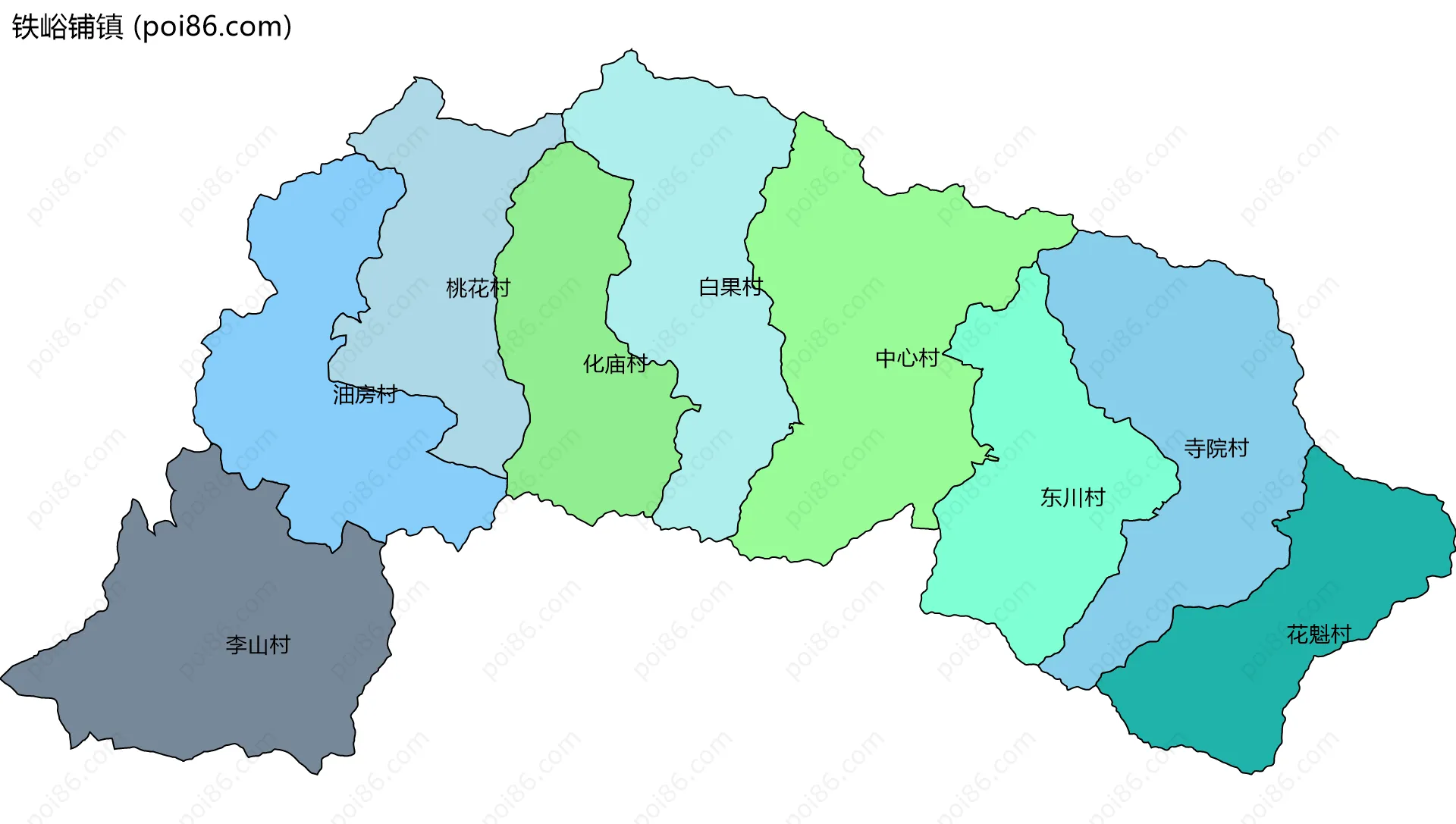 铁峪铺镇边界地图(五级行政区划)