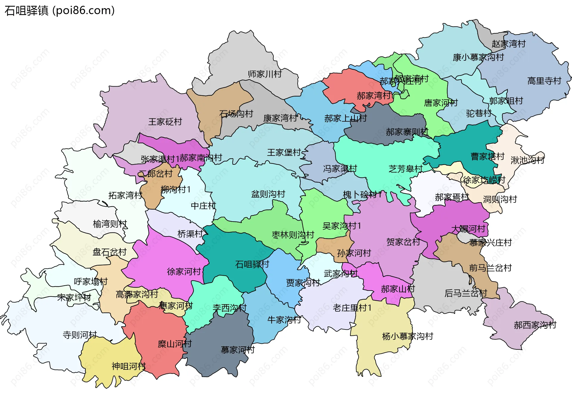 石咀驿镇边界地图(五级行政区划)