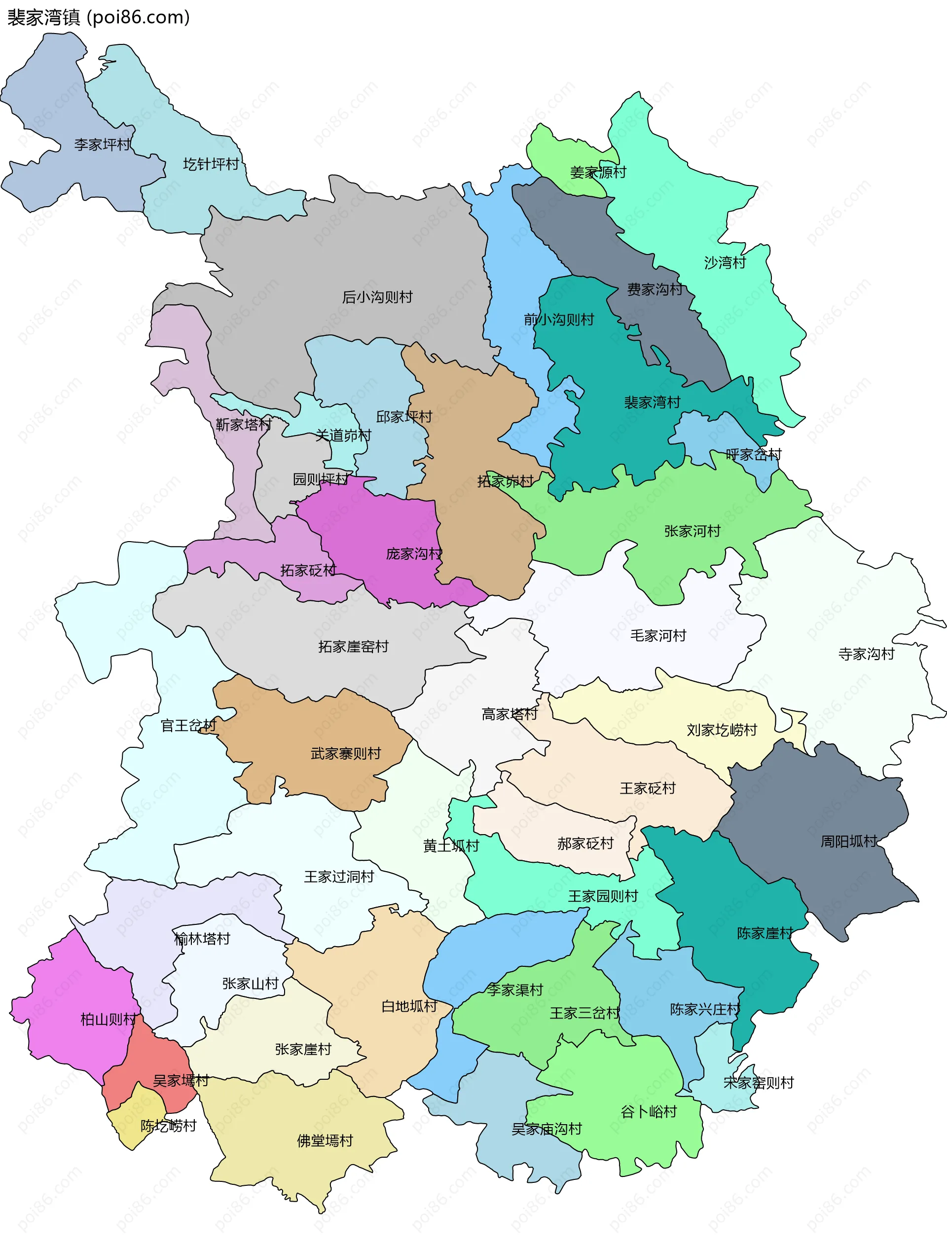 裴家湾镇边界地图(五级行政区划)