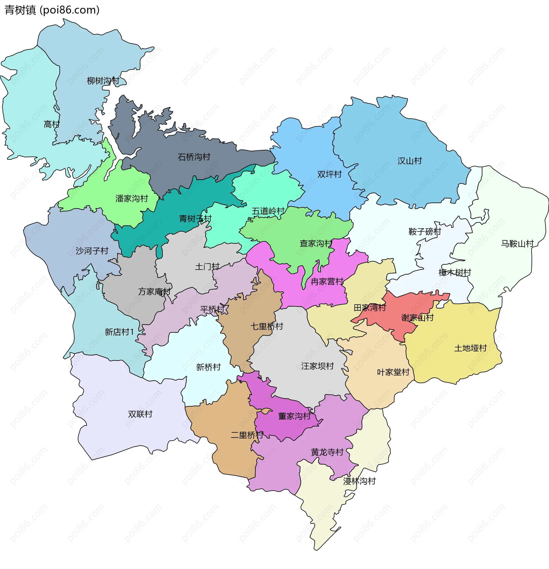 青树镇边界地图(五级行政区划)