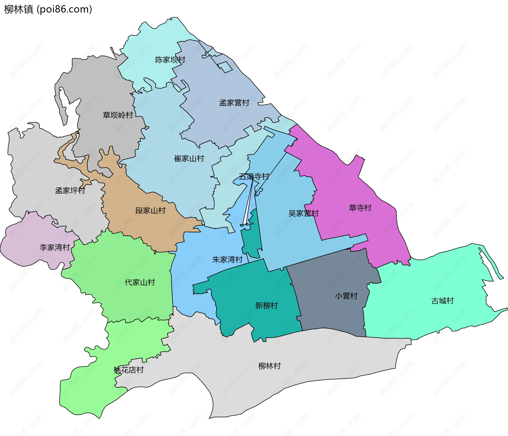 柳林镇边界地图(五级行政区划)