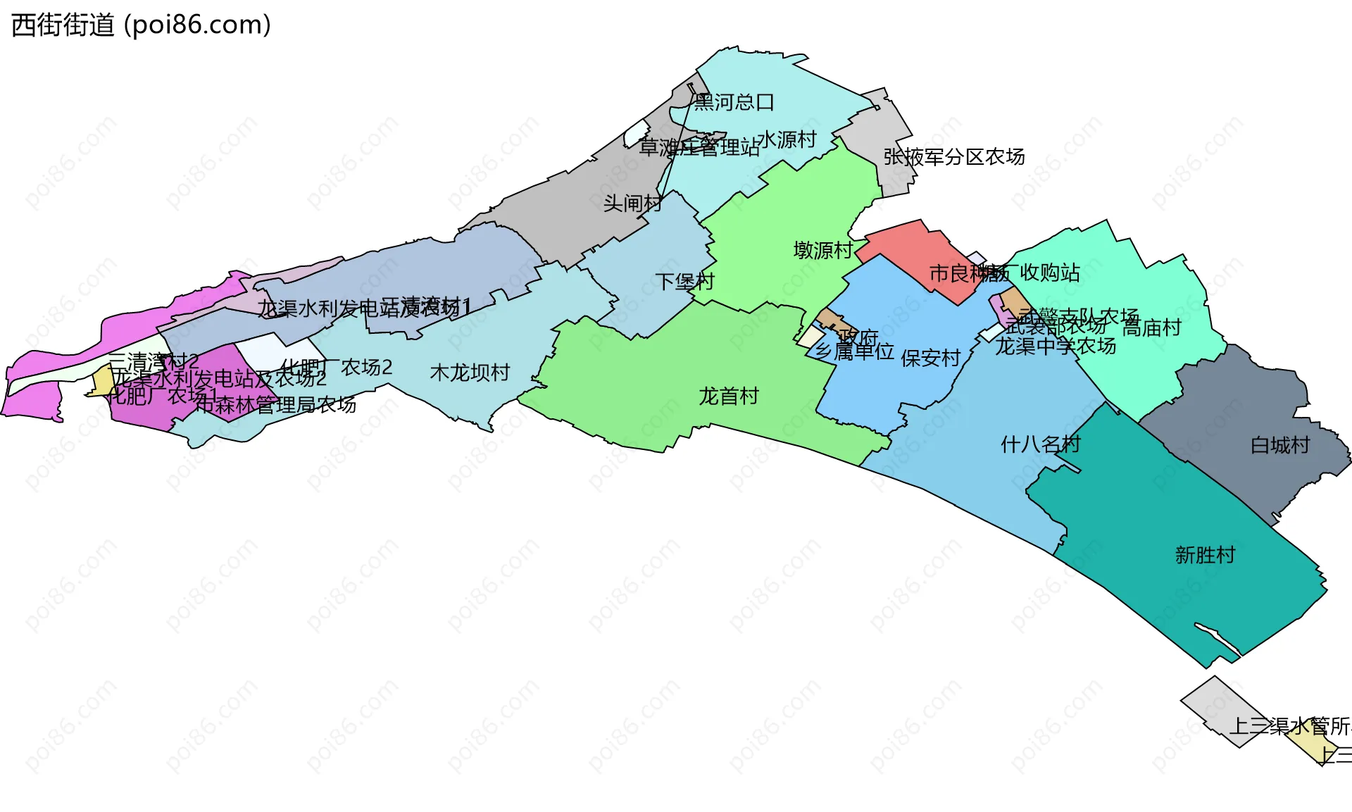 西街街道边界地图(五级行政区划)