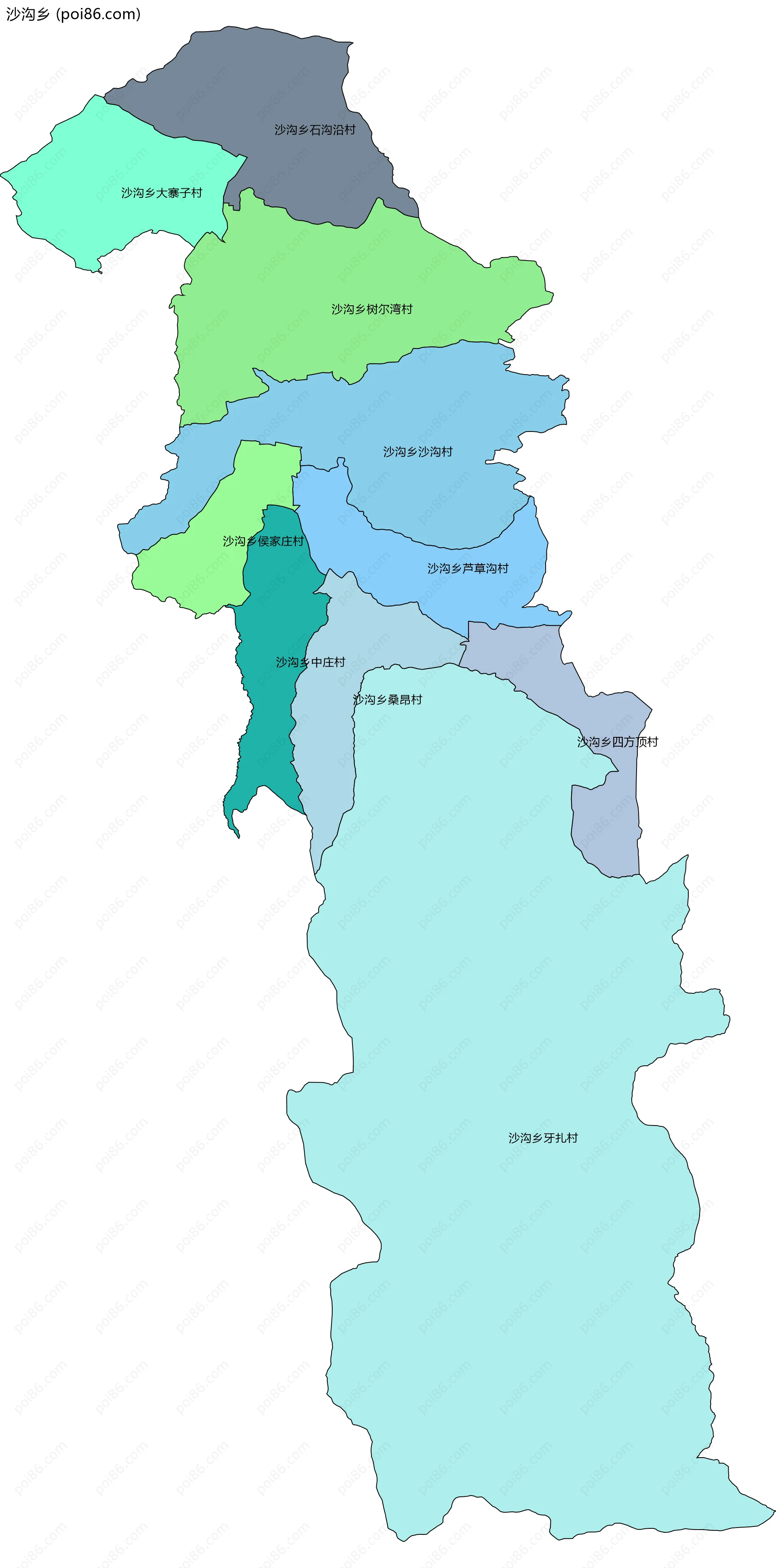 沙沟乡边界地图(五级行政区划)