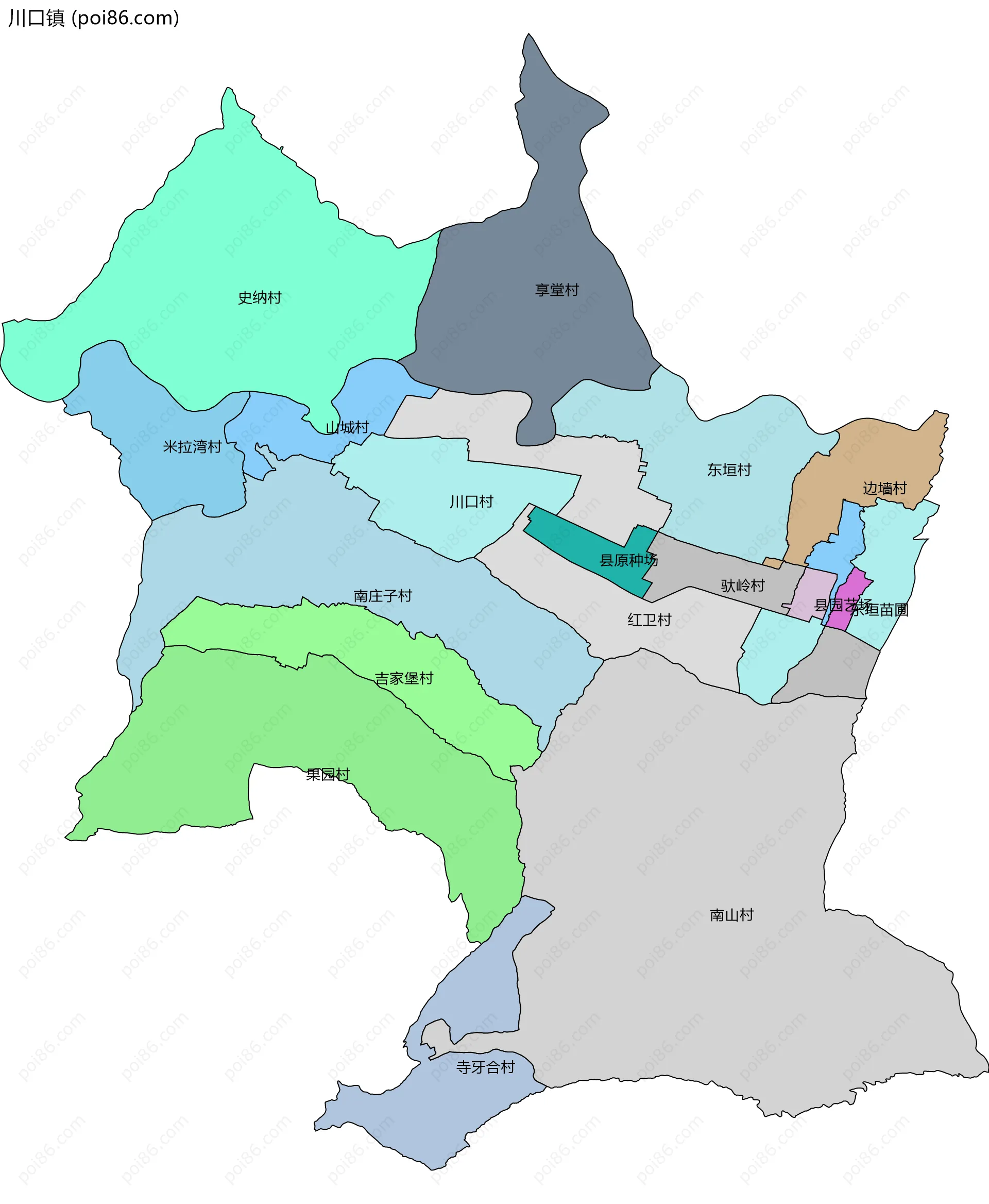 川口镇边界地图(五级行政区划)
