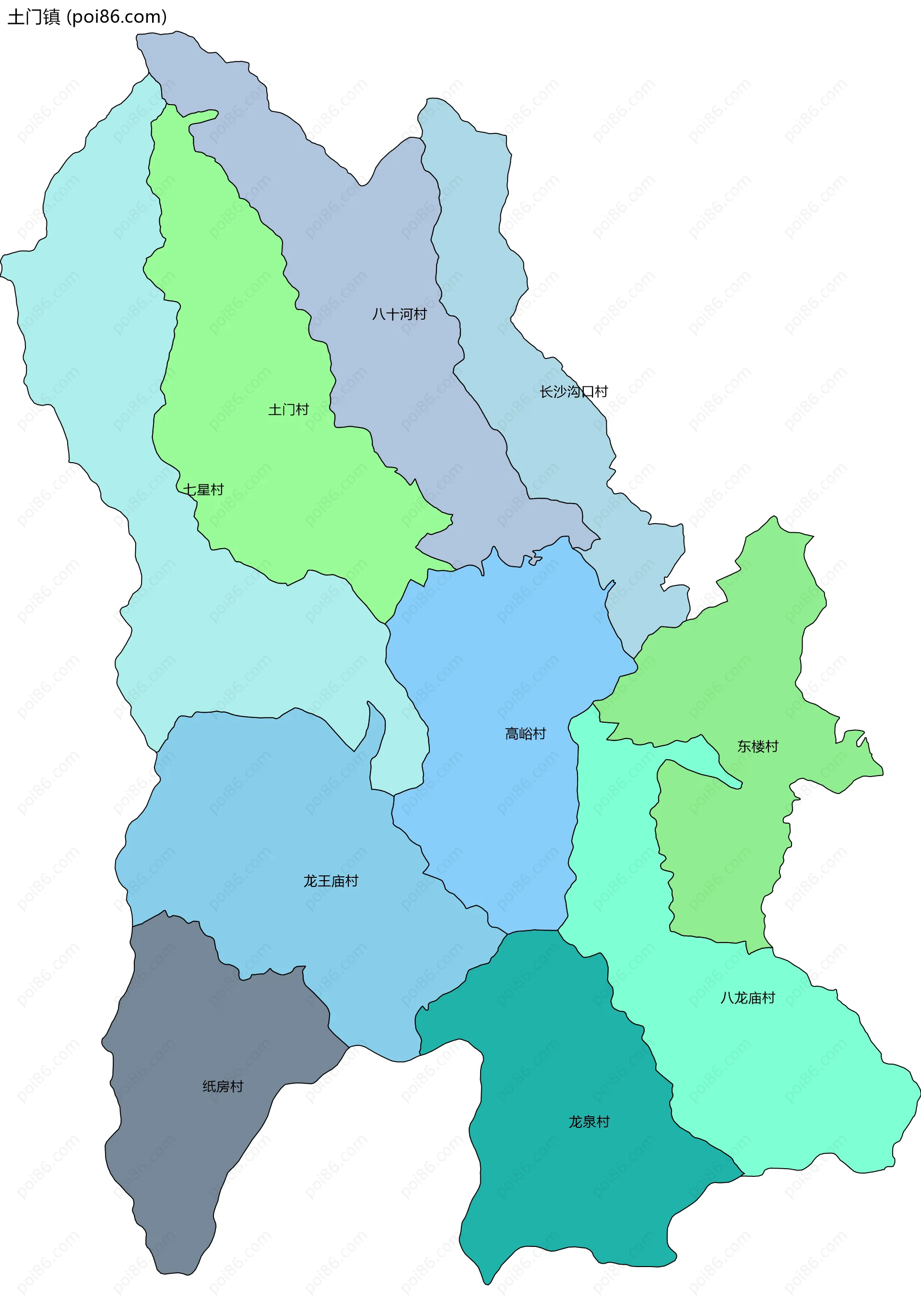 土门镇边界地图(五级行政区划)