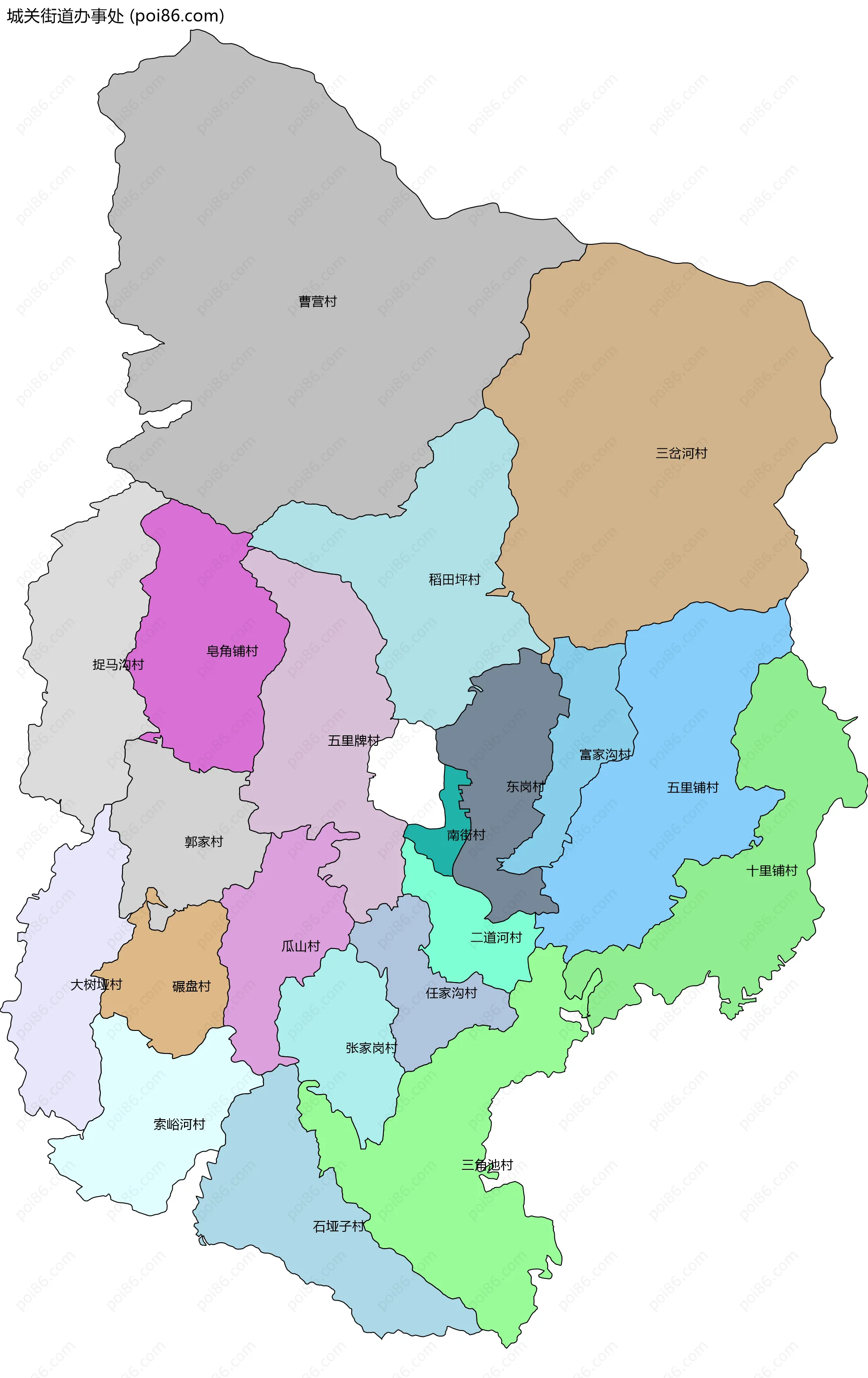 城关街道办事处边界地图(五级行政区划)