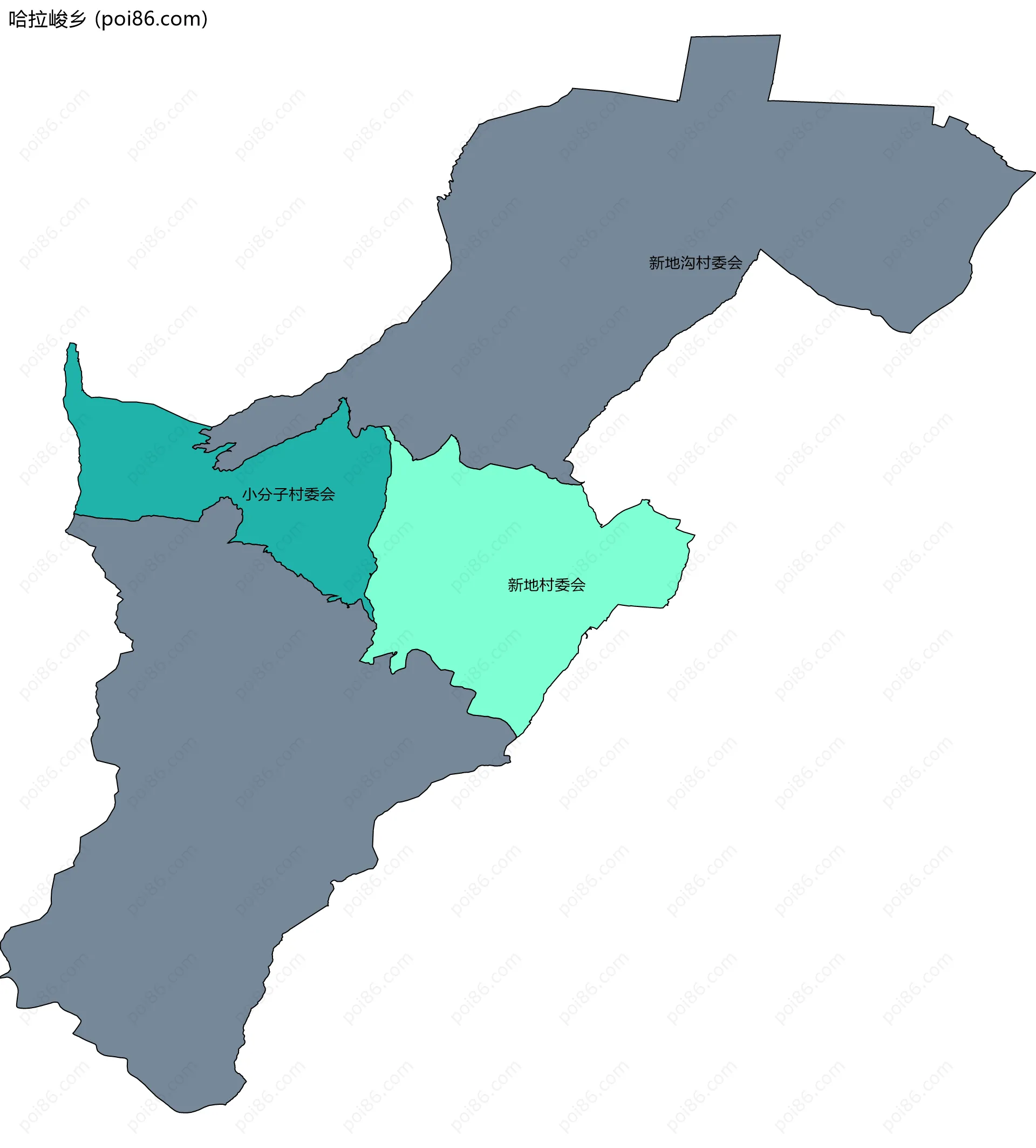 哈拉峻乡边界地图(五级行政区划)