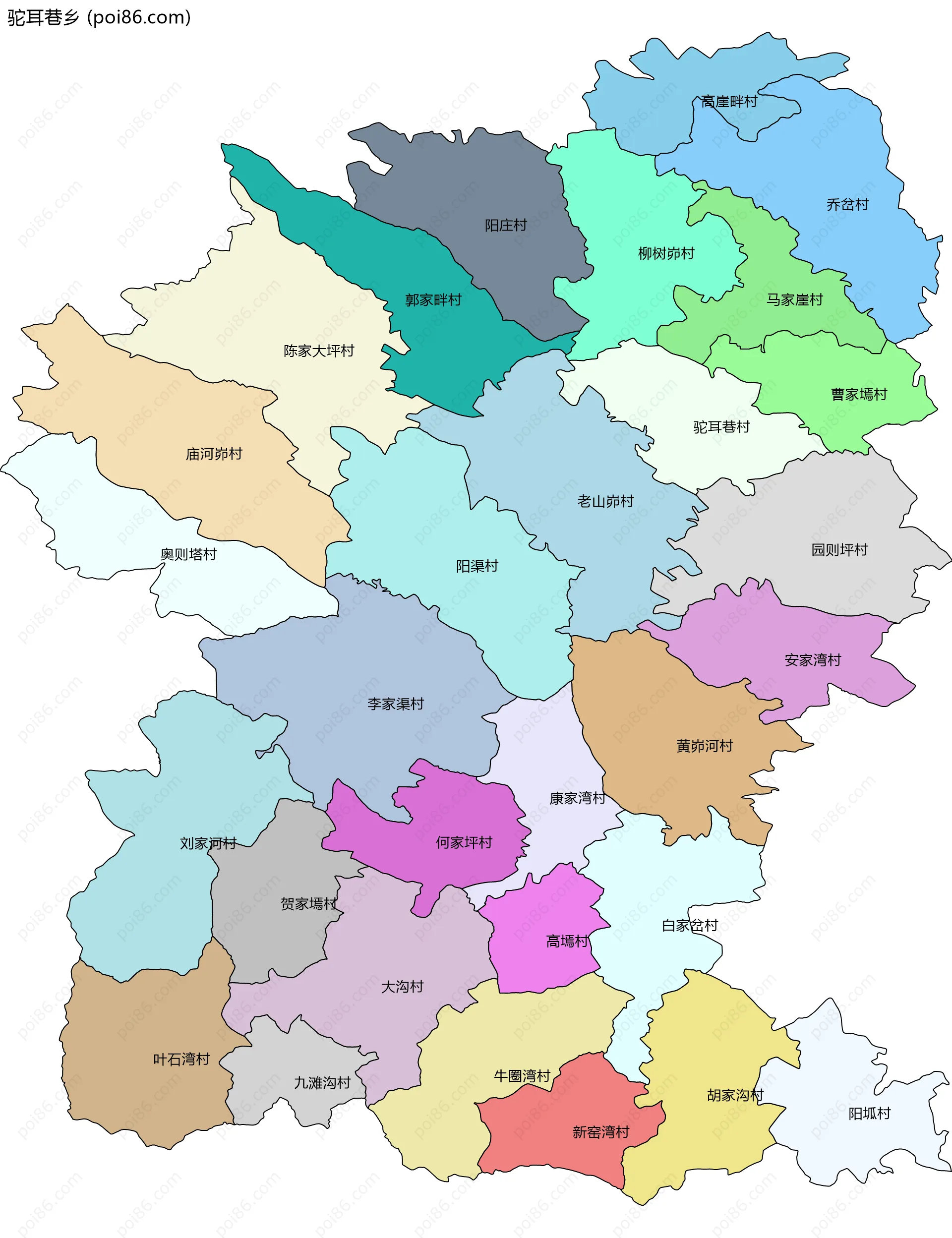 驼耳巷乡边界地图(五级行政区划)