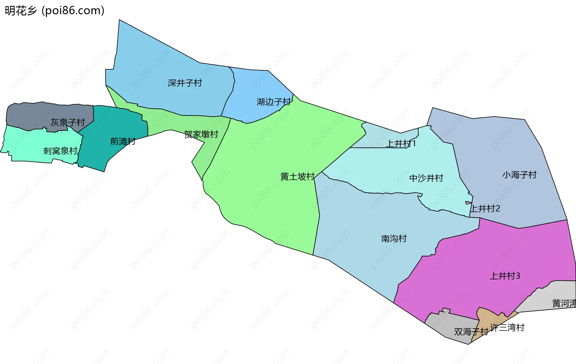 明花乡边界地图(五级行政区划)