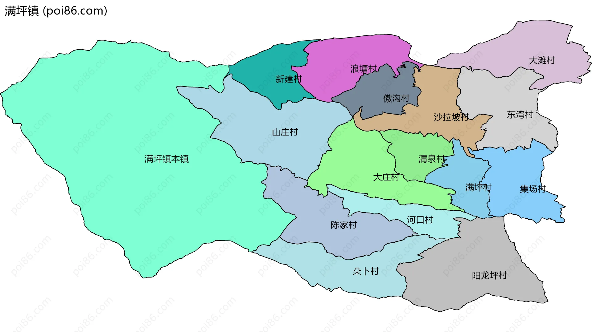 满坪镇边界地图(五级行政区划)