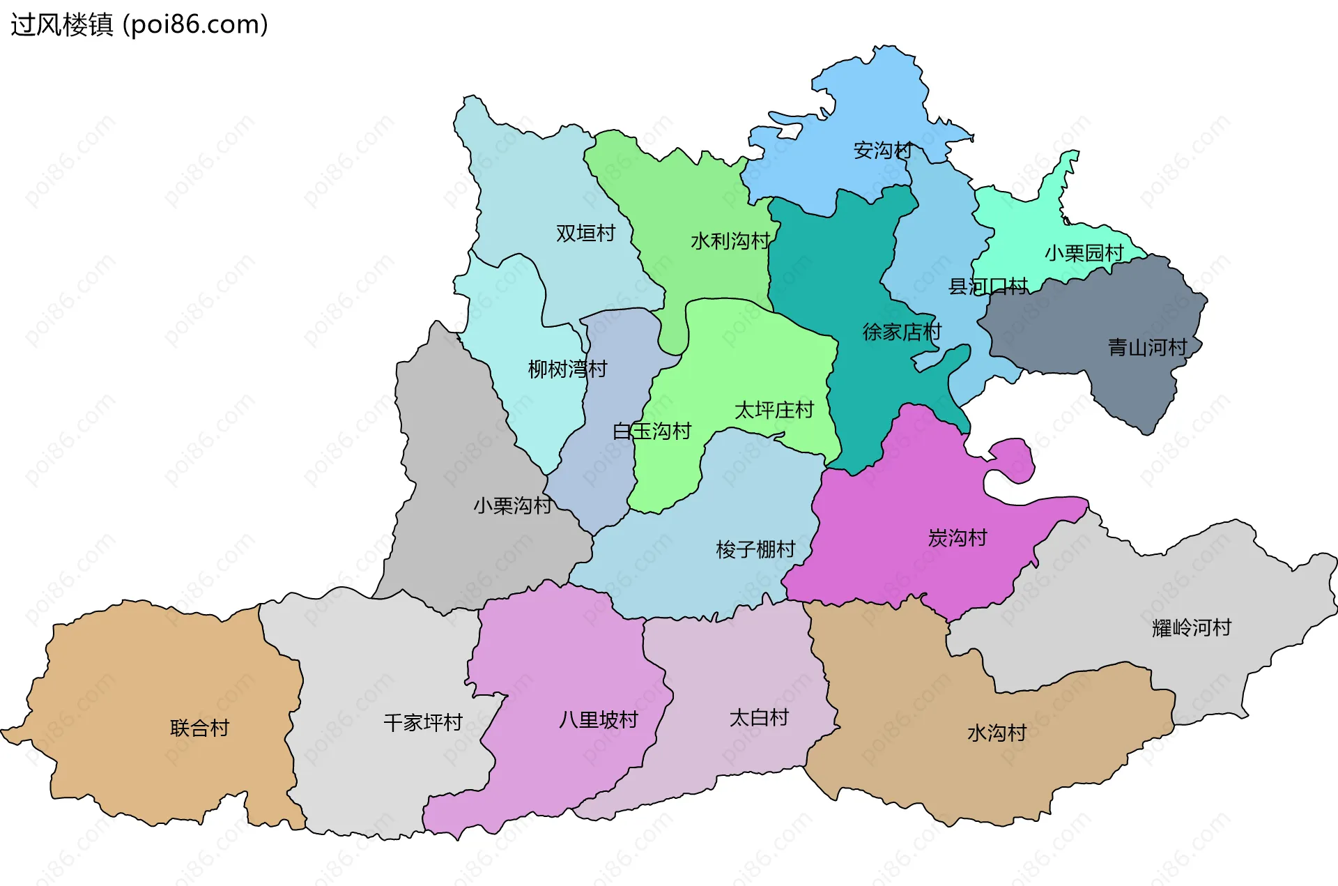 过风楼镇边界地图(五级行政区划)