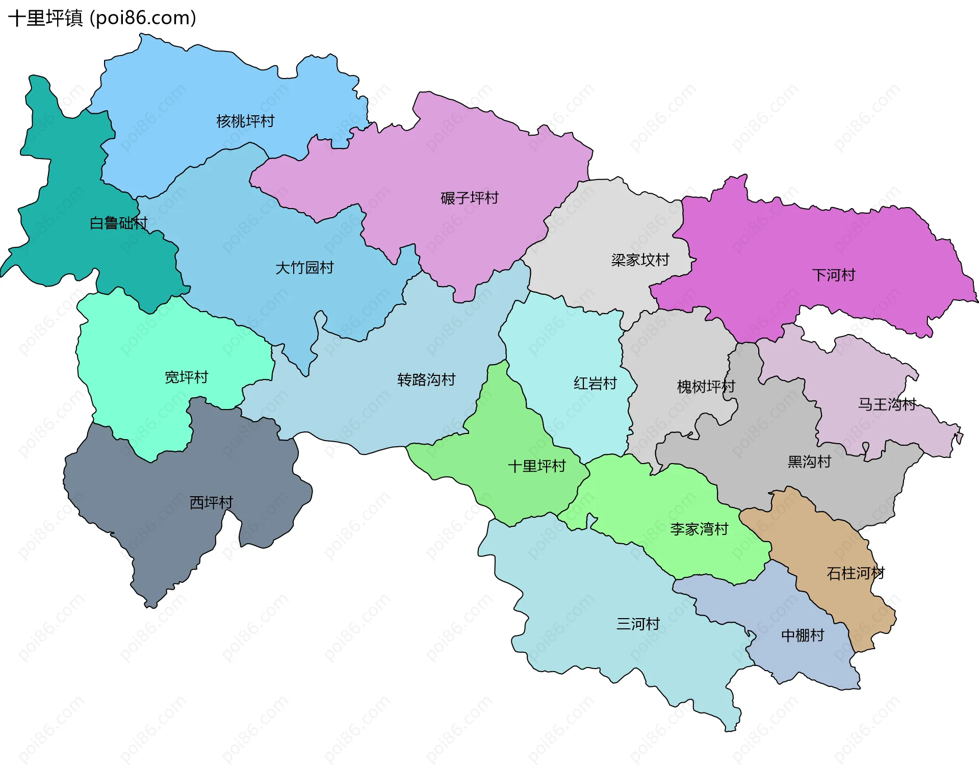 十里坪镇边界地图(五级行政区划)