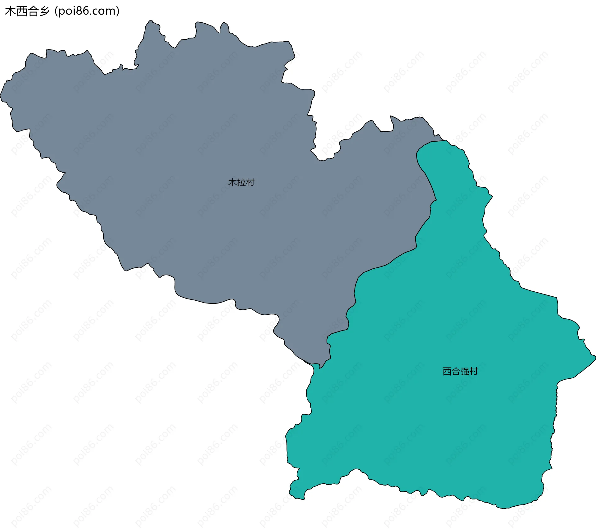 木西合乡边界地图(五级行政区划)