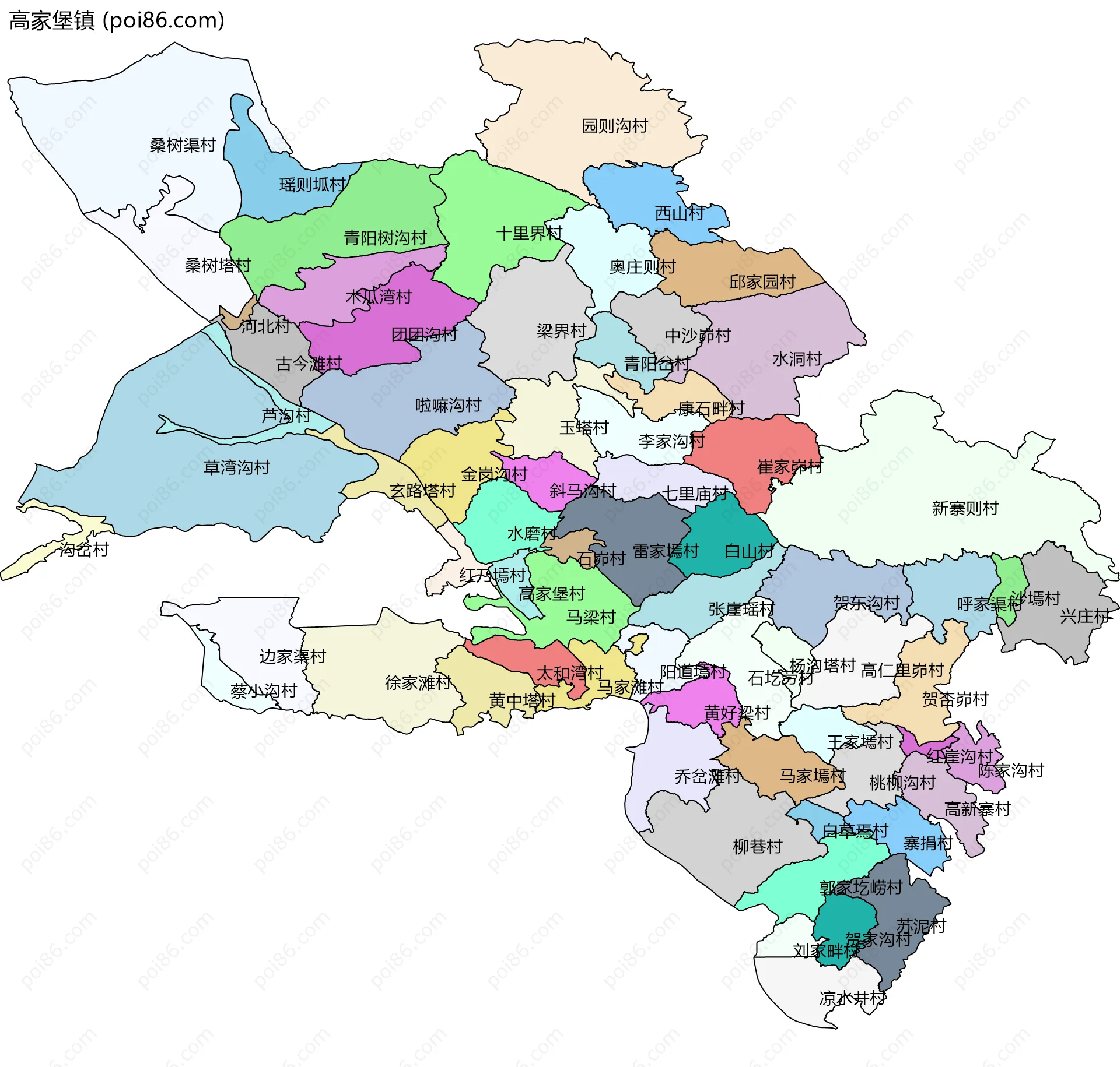 高家堡镇边界地图(五级行政区划)