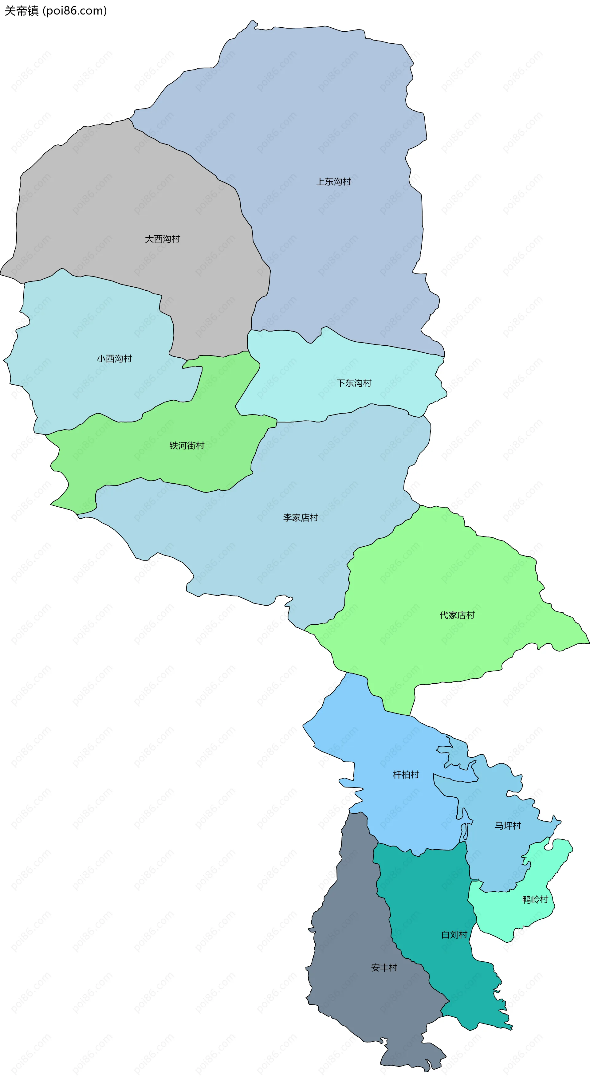 关帝镇边界地图(五级行政区划)