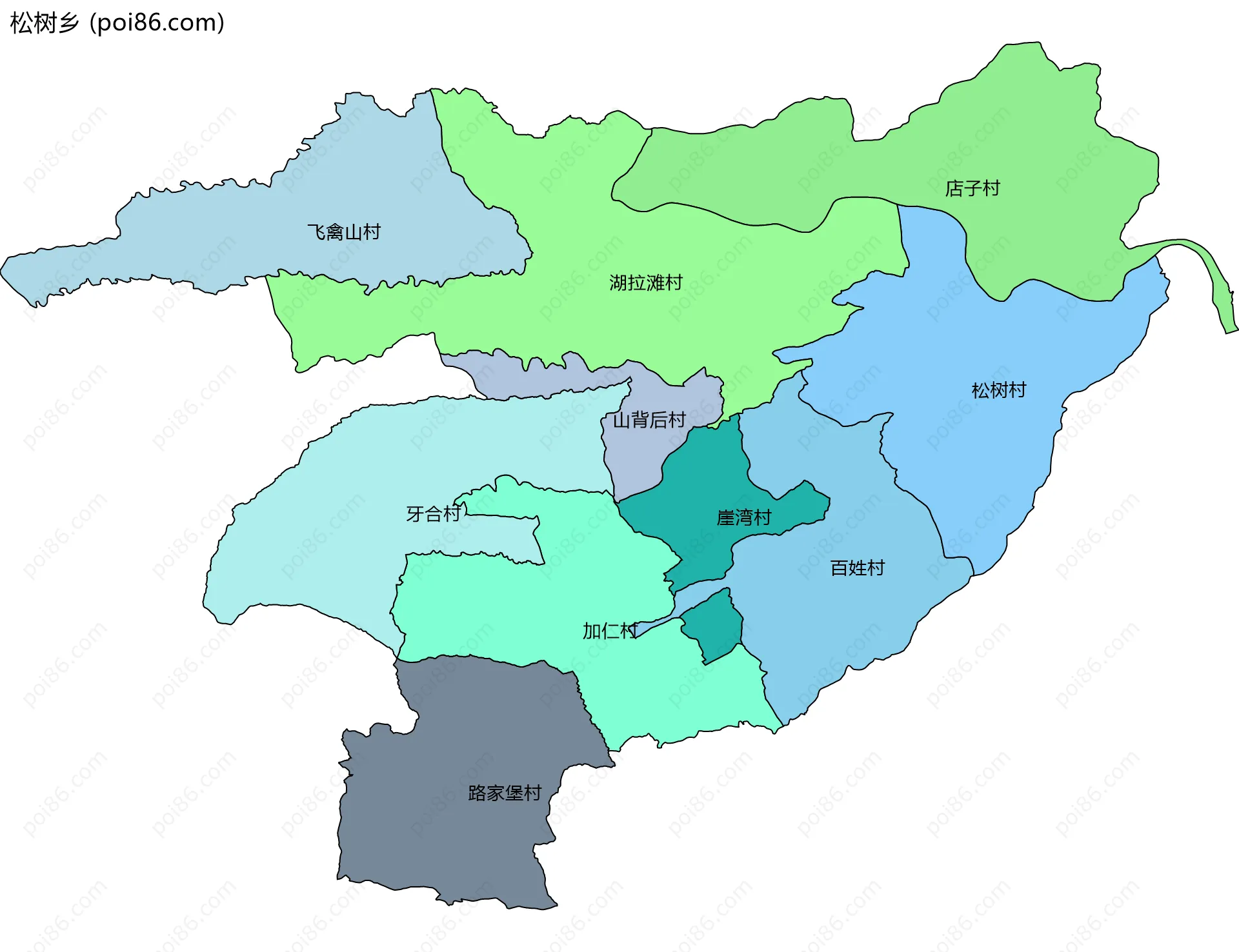 松树乡边界地图(五级行政区划)