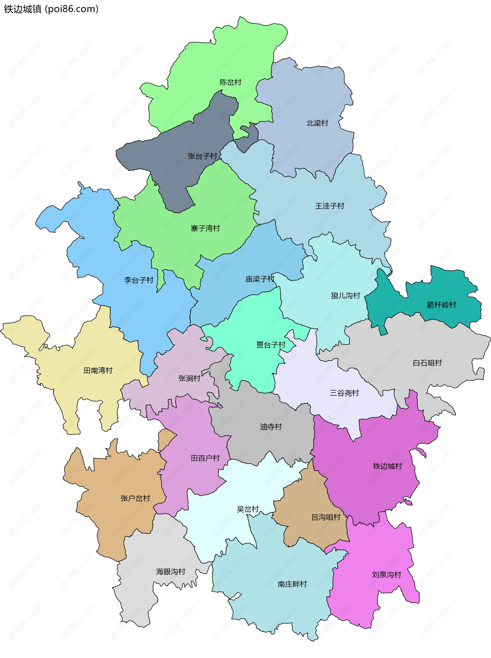 铁边城镇边界地图(五级行政区划)