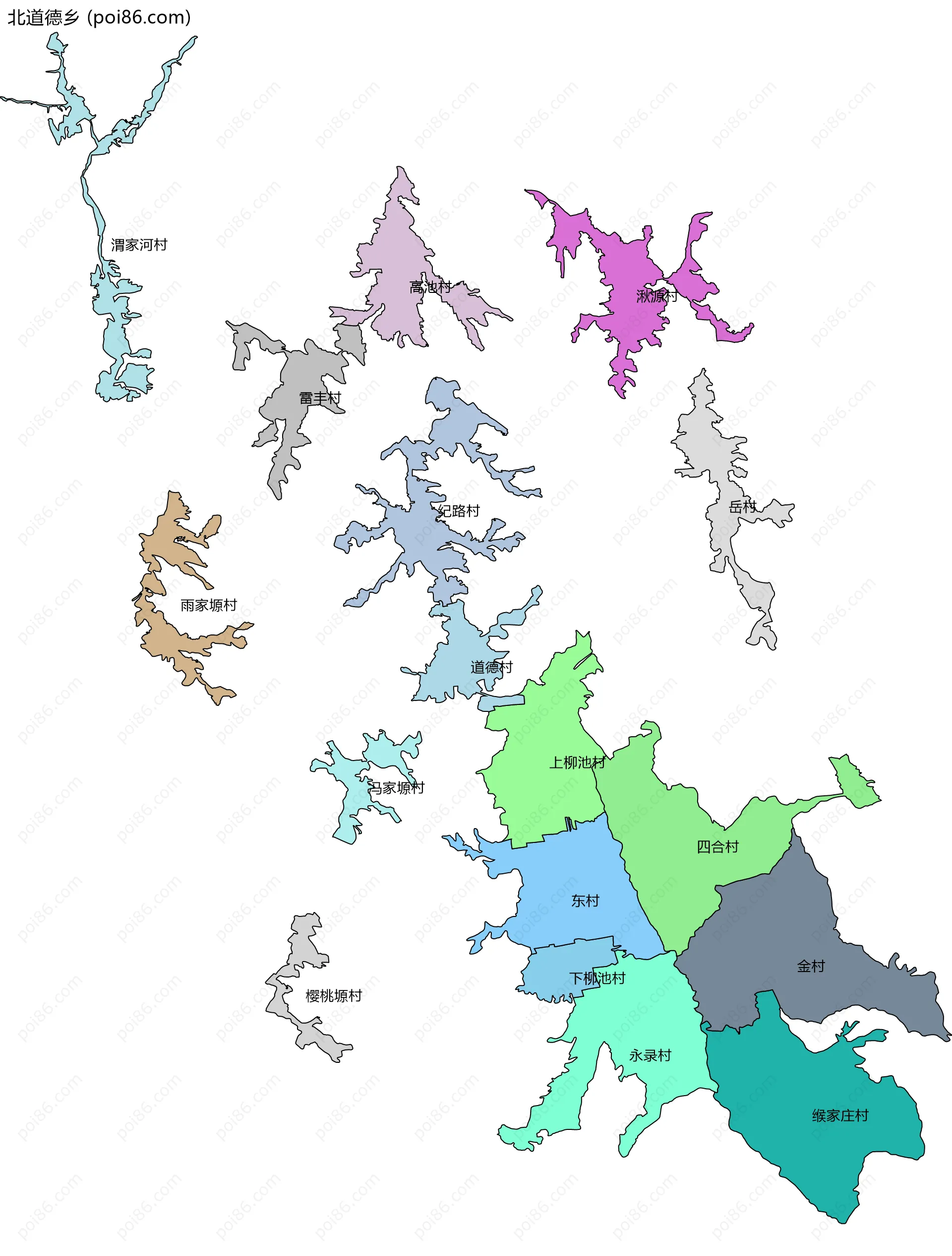 北道德乡边界地图(五级行政区划)