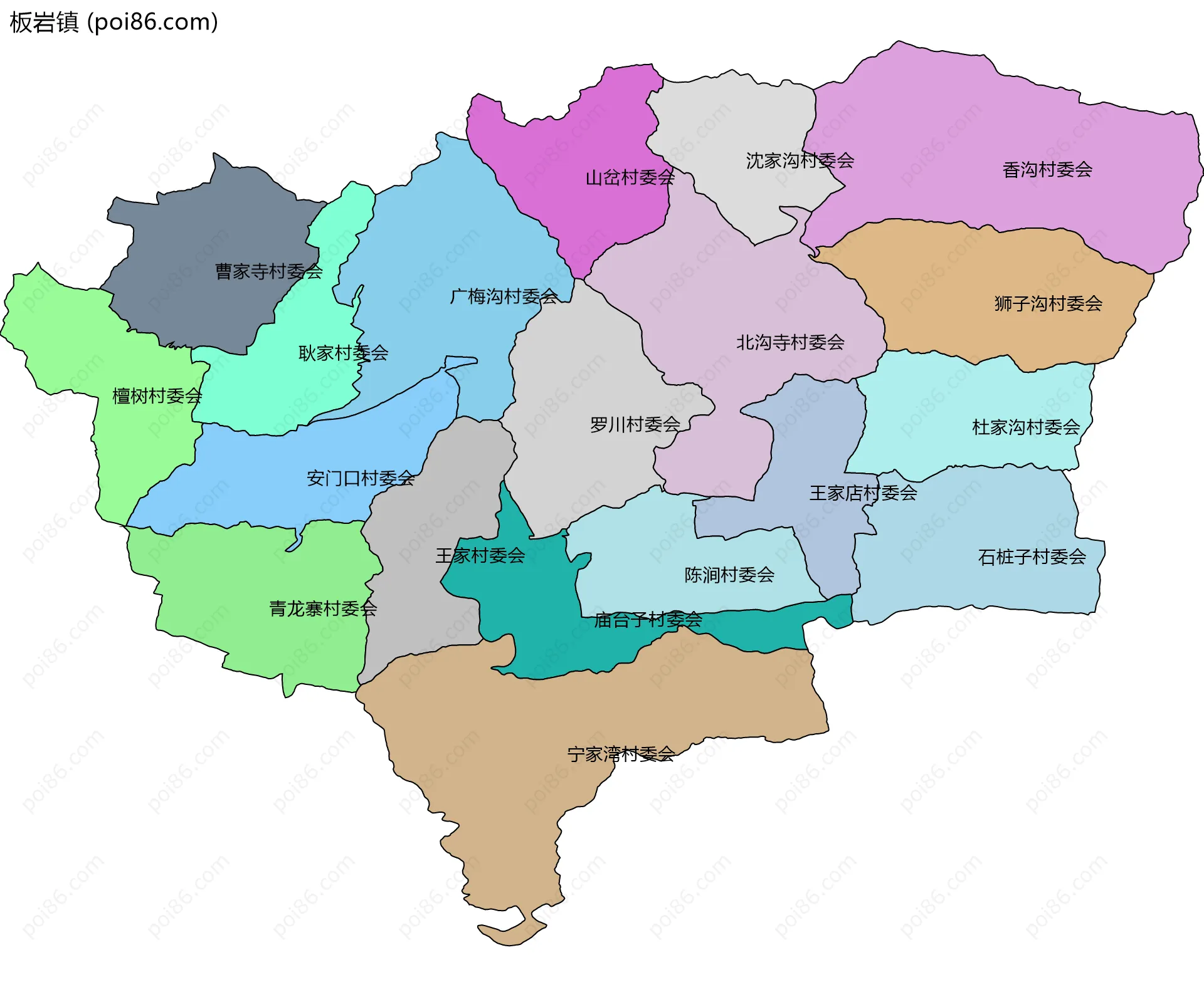 板岩镇边界地图(五级行政区划)