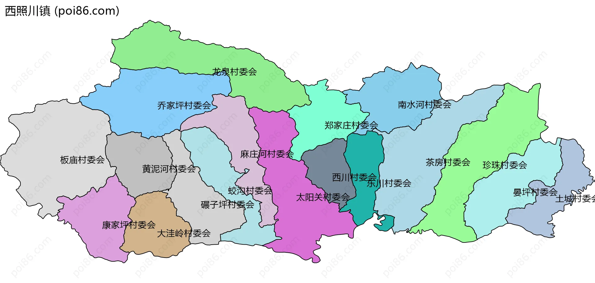 西照川镇边界地图(五级行政区划)