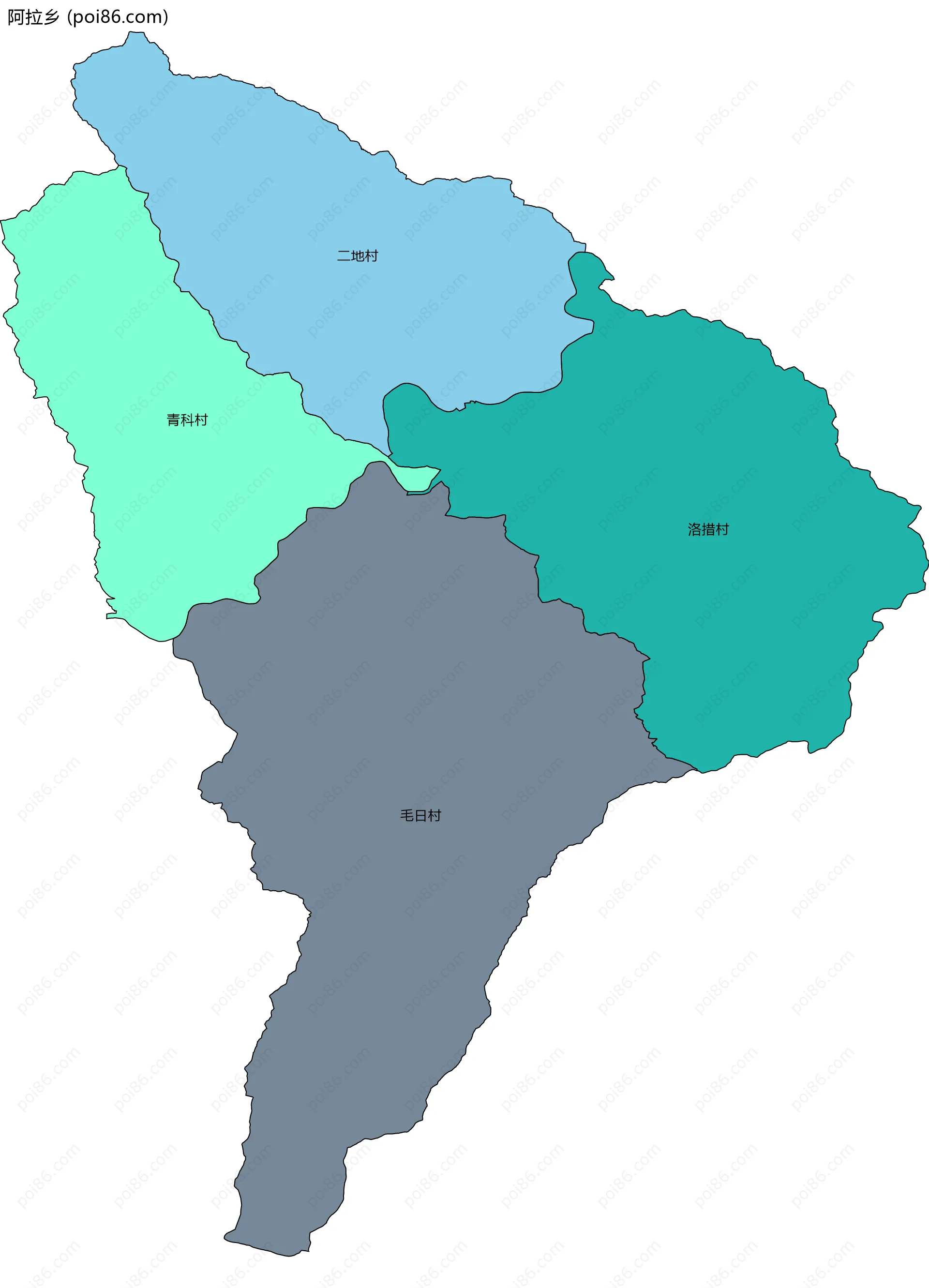 阿拉乡边界地图(五级行政区划)