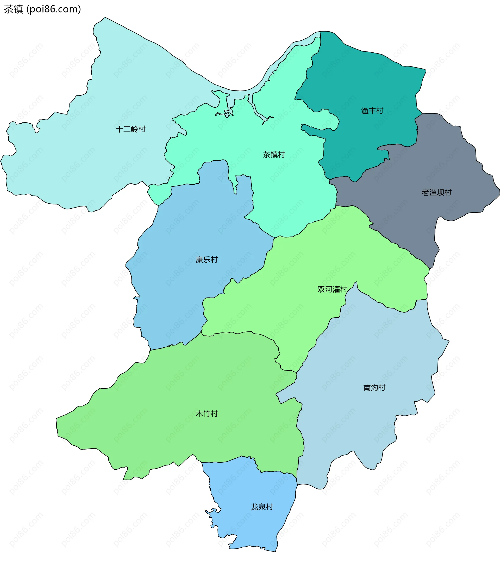 茶镇边界地图(五级行政区划)