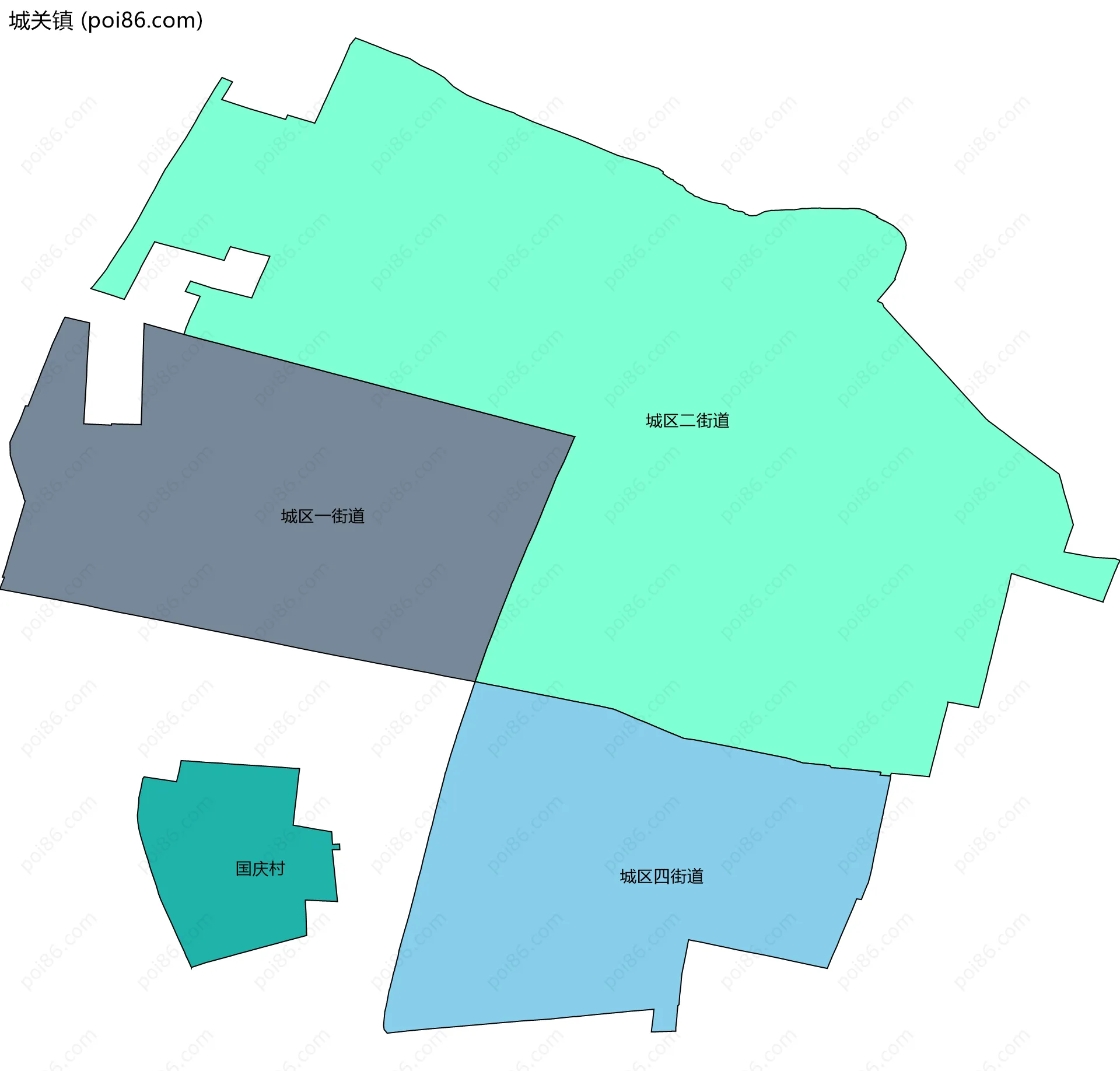 城关镇边界地图(五级行政区划)