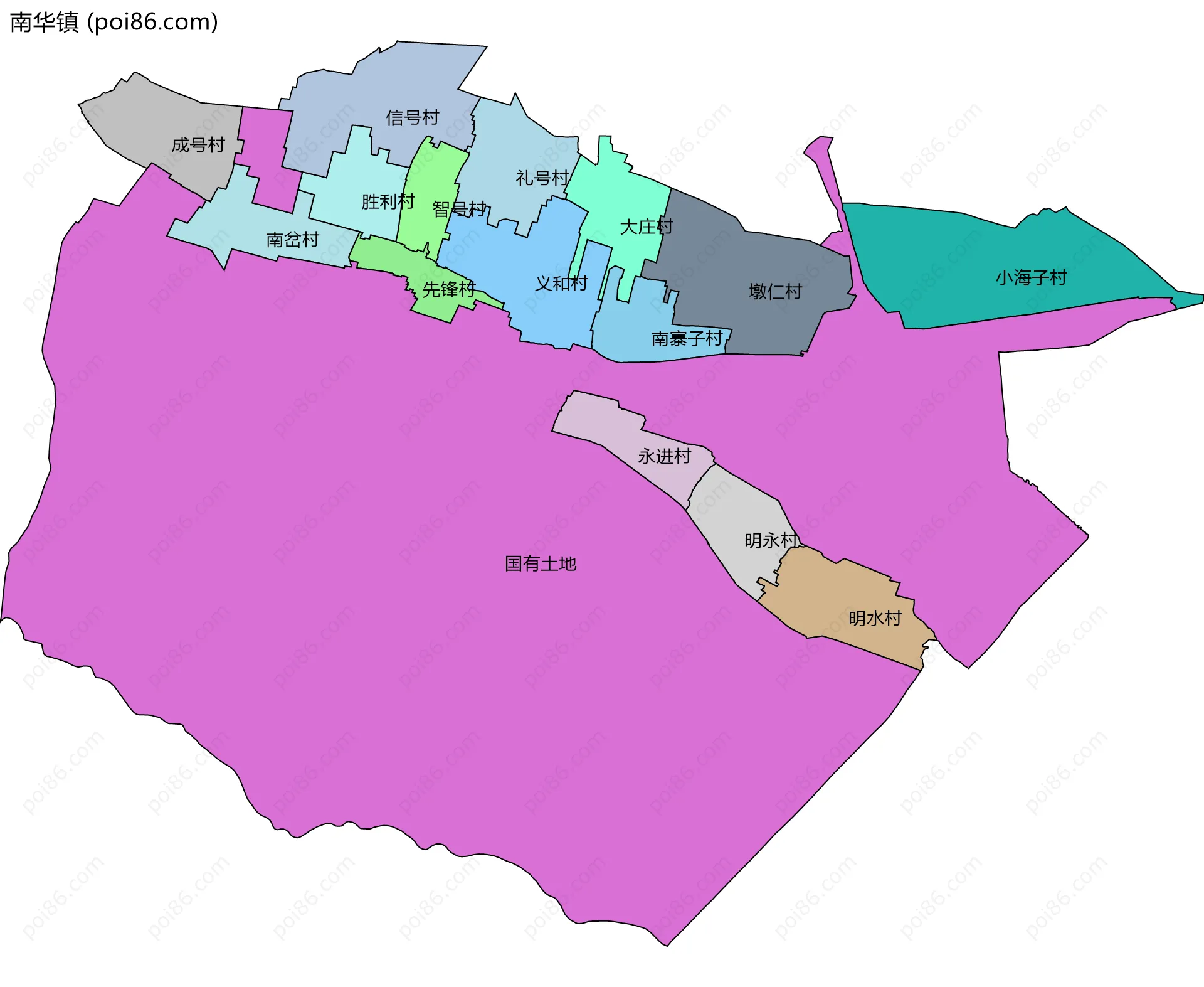 南华镇边界地图(五级行政区划)
