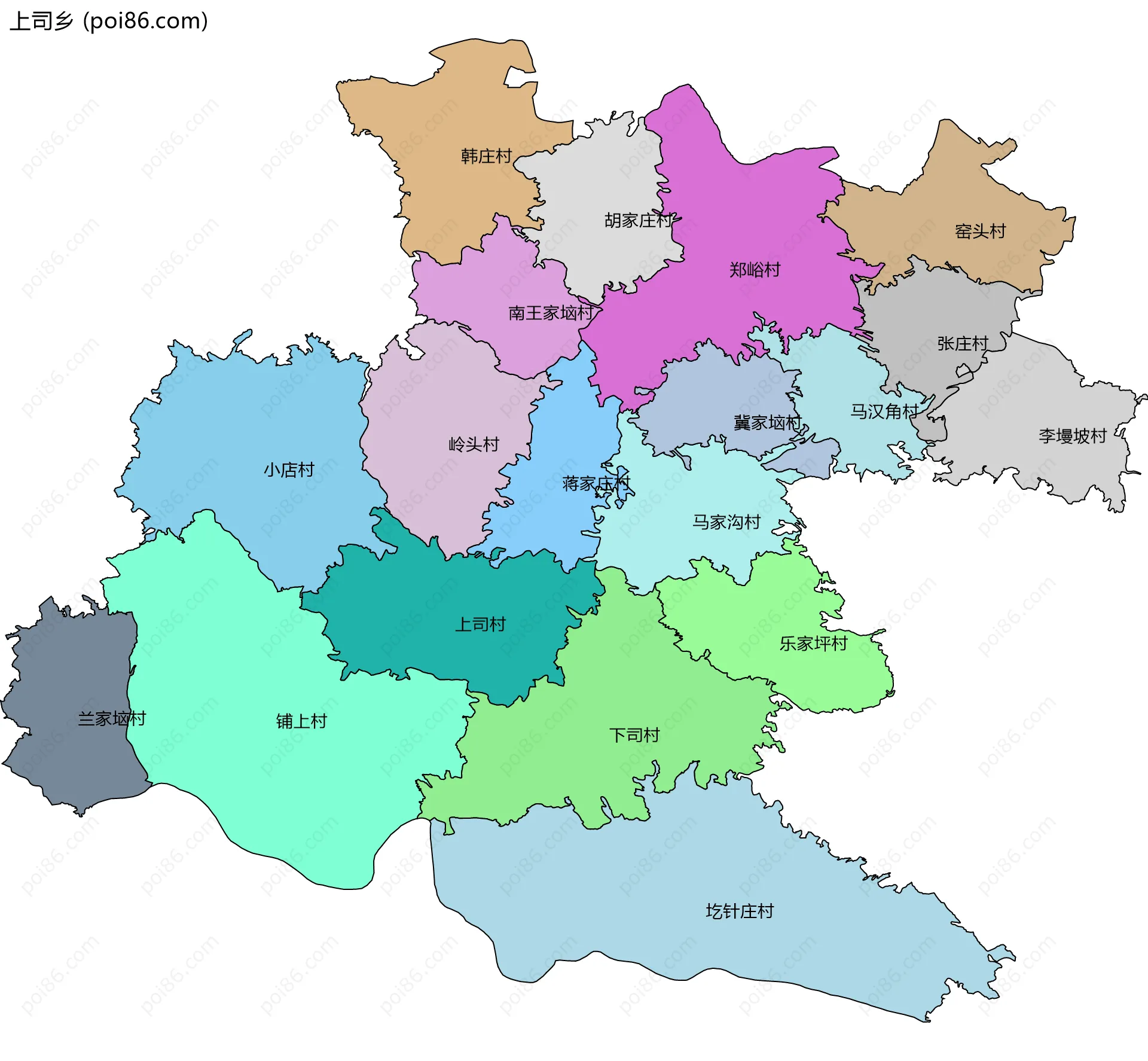 上司乡边界地图(五级行政区划)