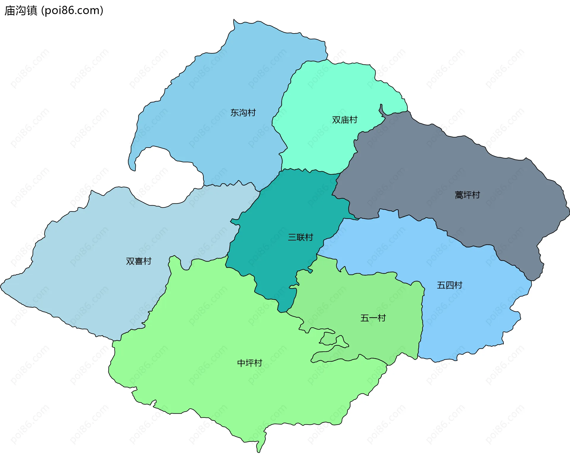 庙沟镇边界地图(五级行政区划)