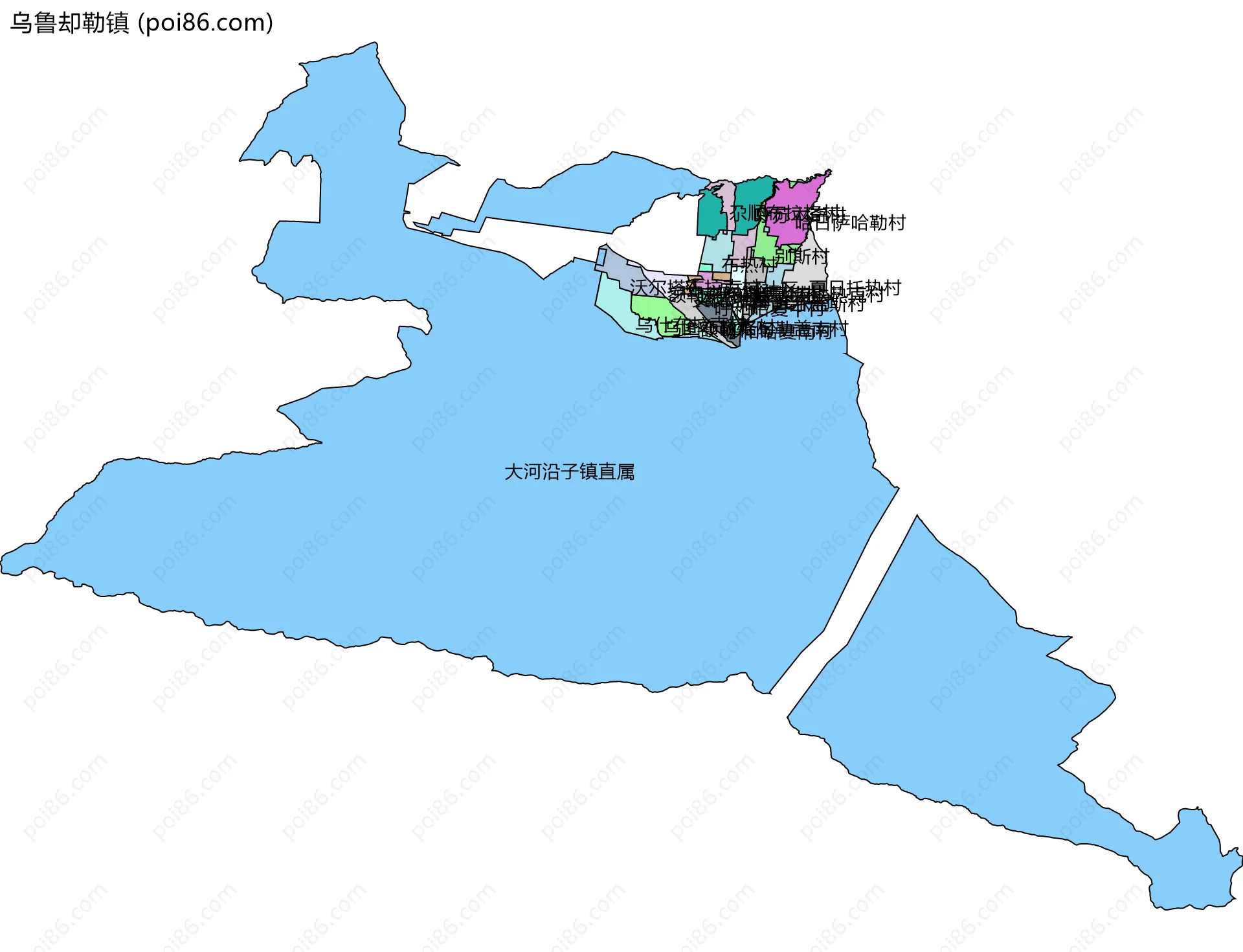 乌鲁却勒镇边界地图(五级行政区划)