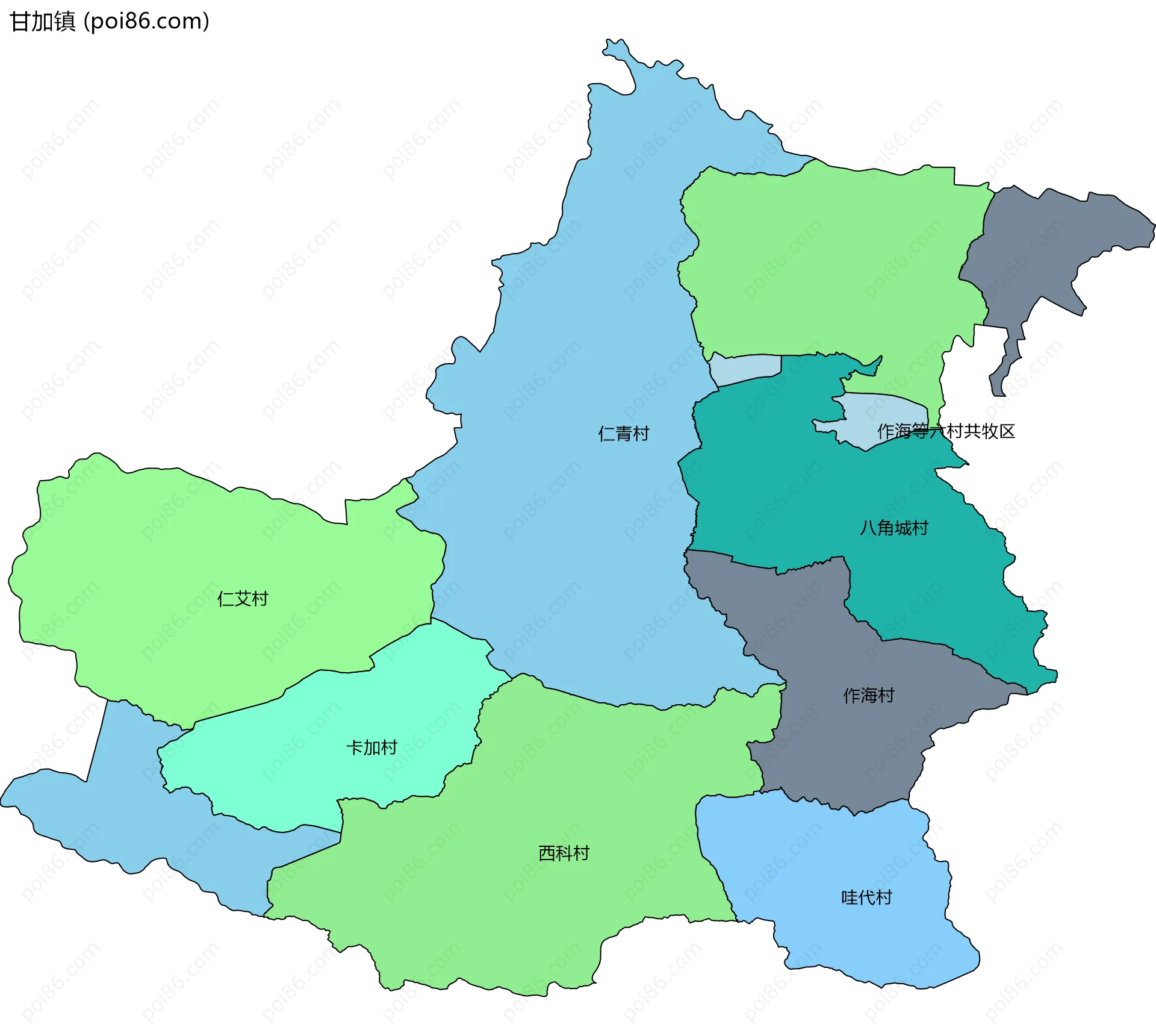 甘加镇边界地图(五级行政区划)