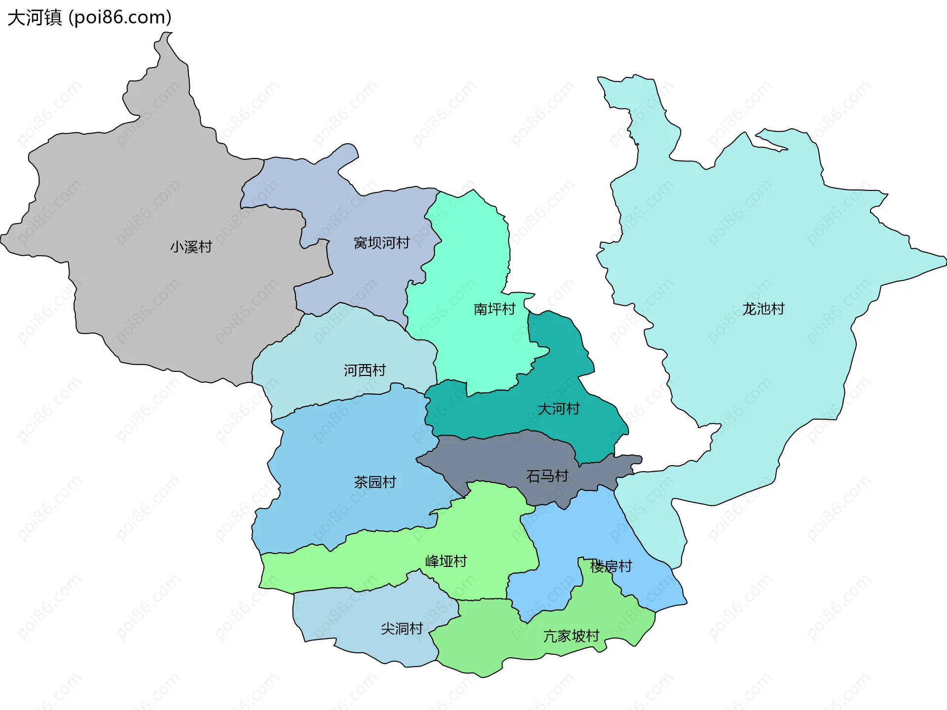 大河镇边界地图(五级行政区划)
