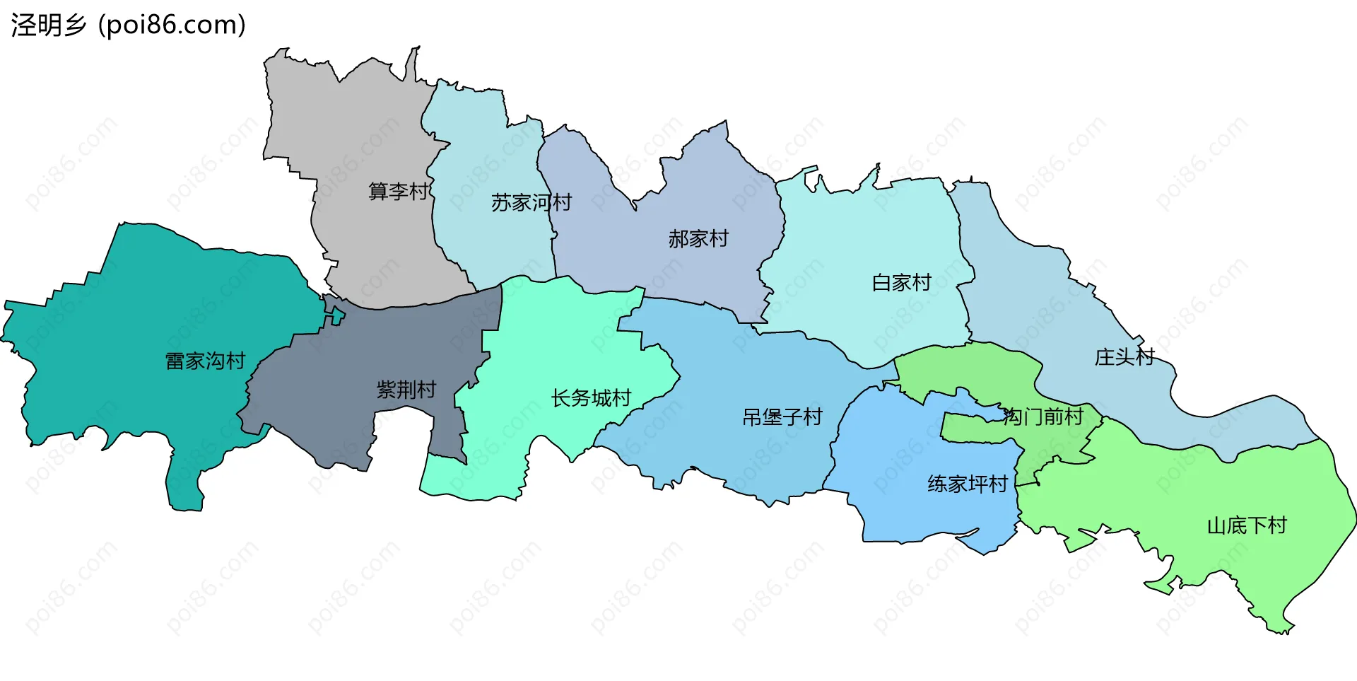 泾明乡边界地图(五级行政区划)