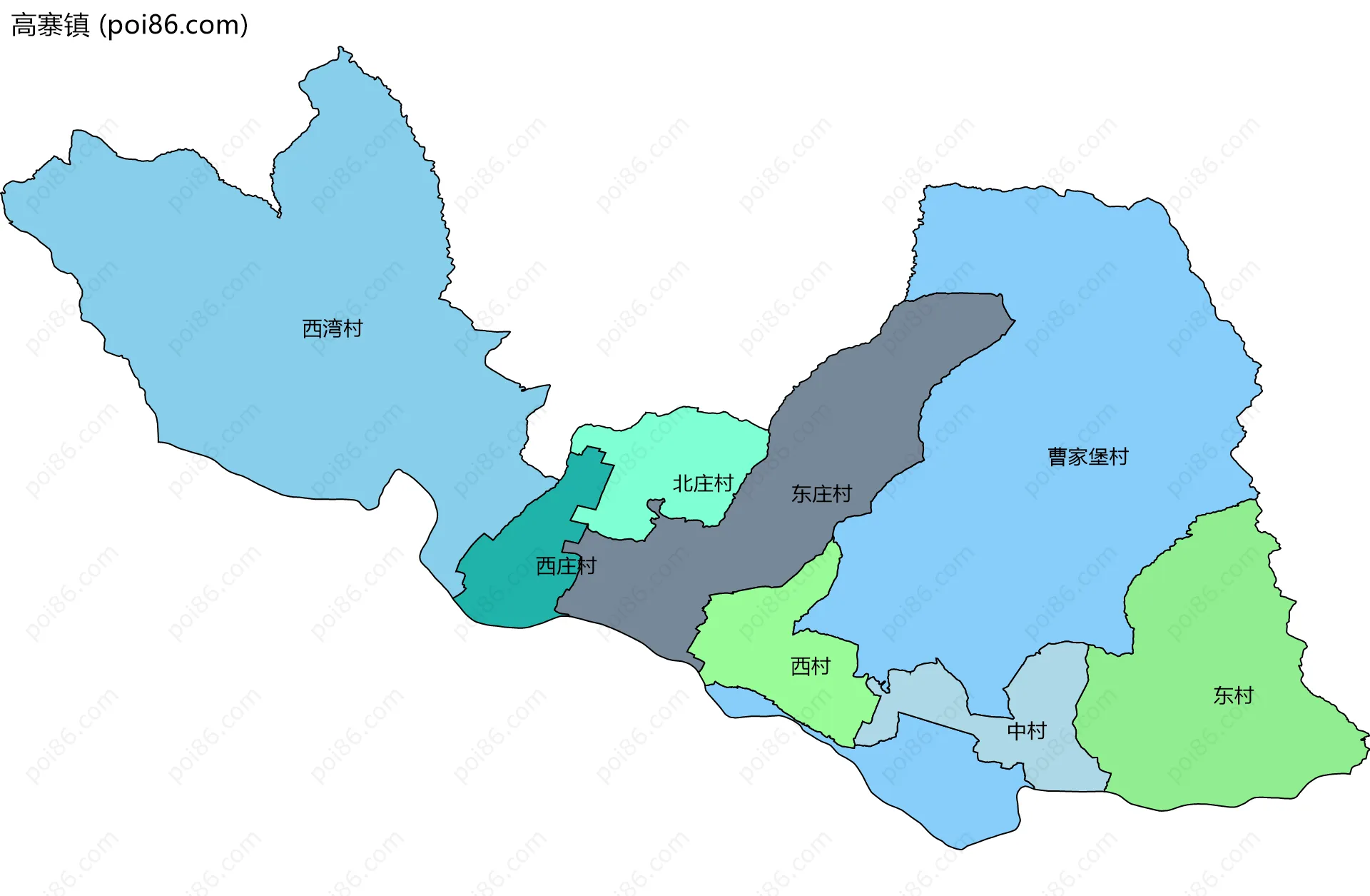 高寨镇边界地图(五级行政区划)