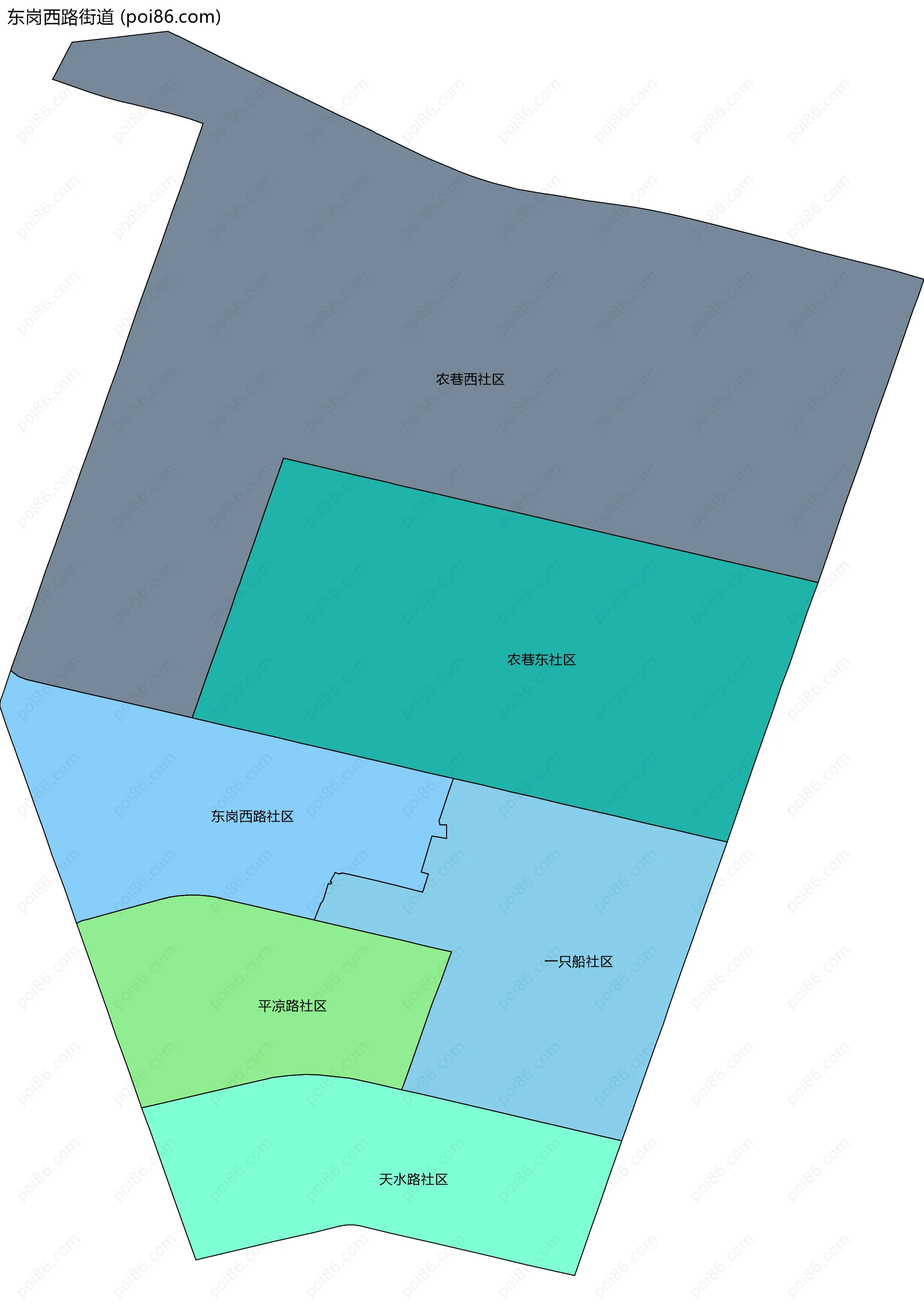 东岗西路街道边界地图(五级行政区划)