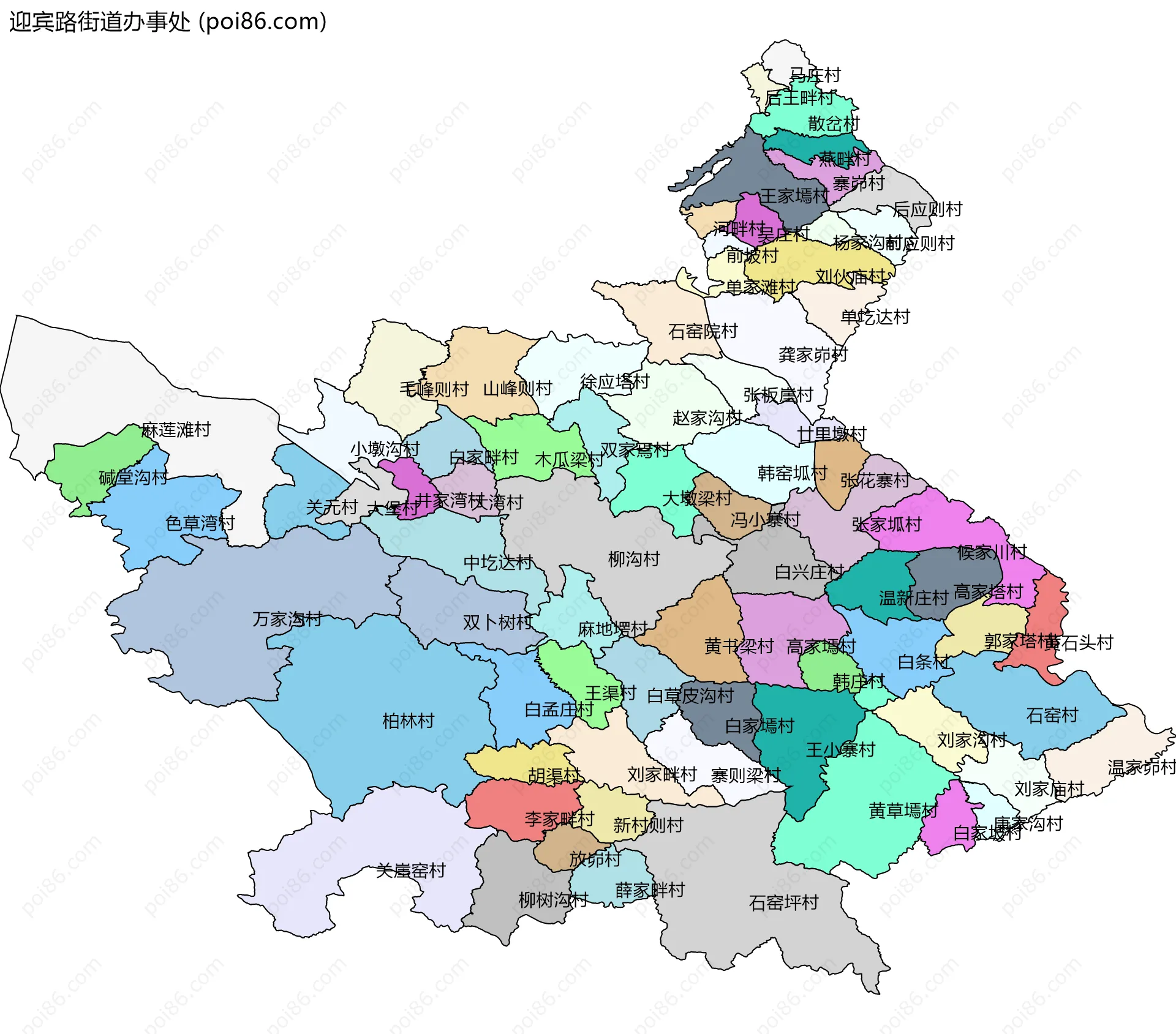 迎宾路街道办事处边界地图(五级行政区划)