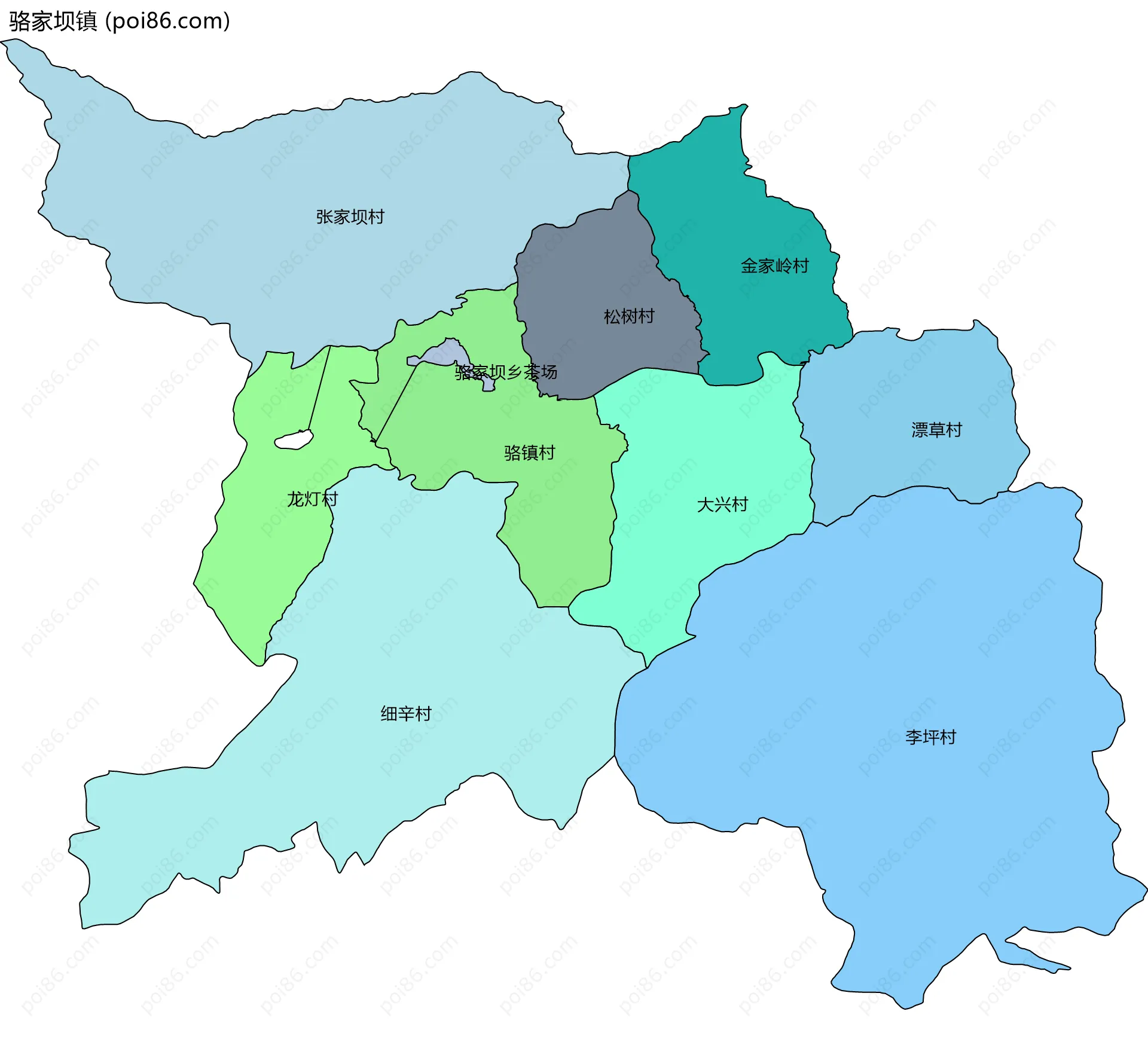 骆家坝镇边界地图(五级行政区划)