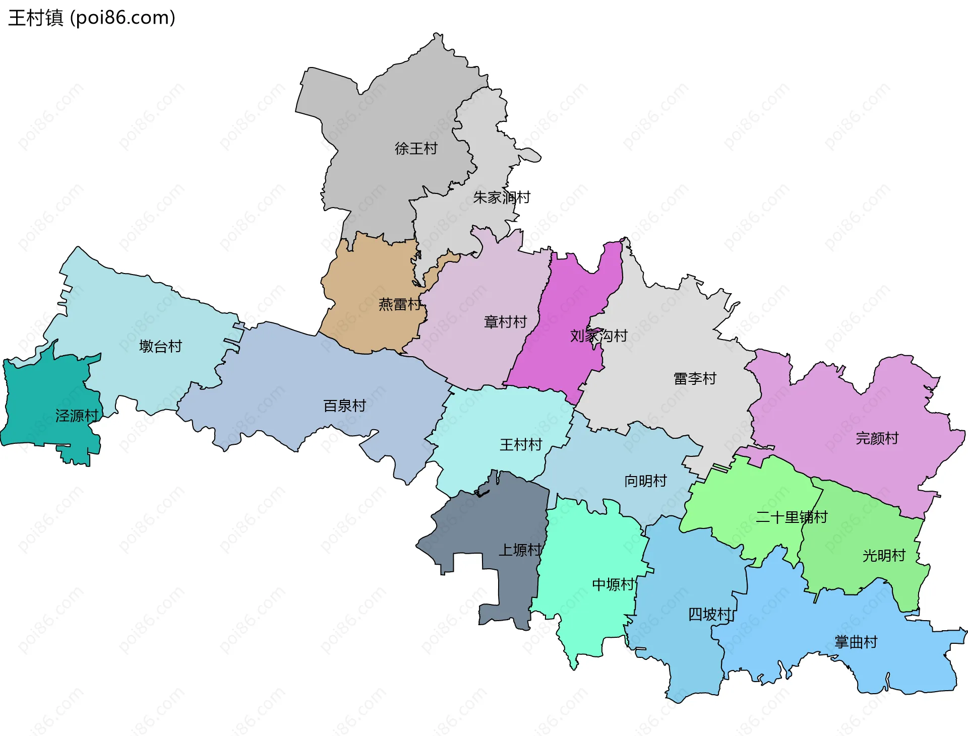 王村镇边界地图(五级行政区划)