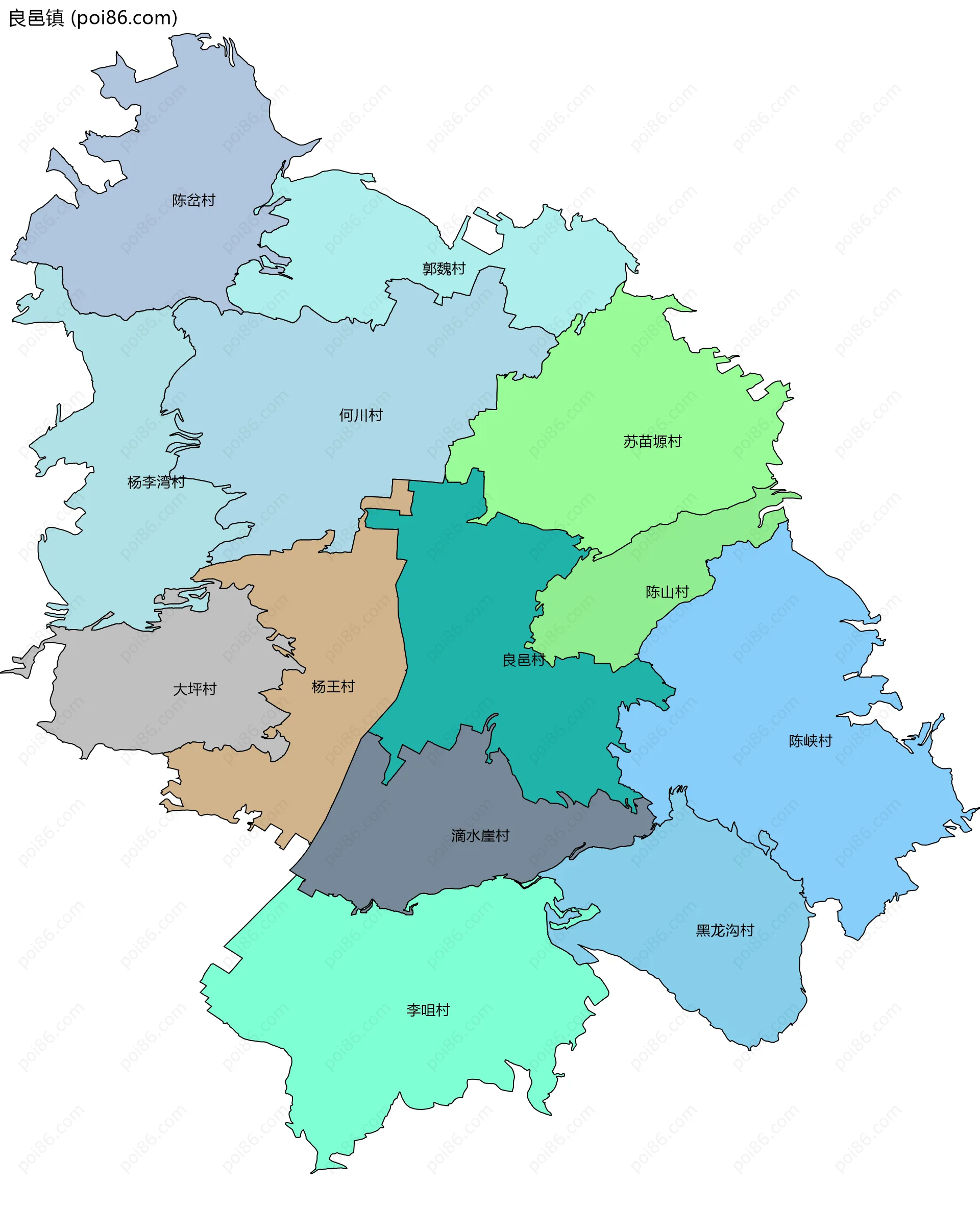 良邑镇边界地图(五级行政区划)