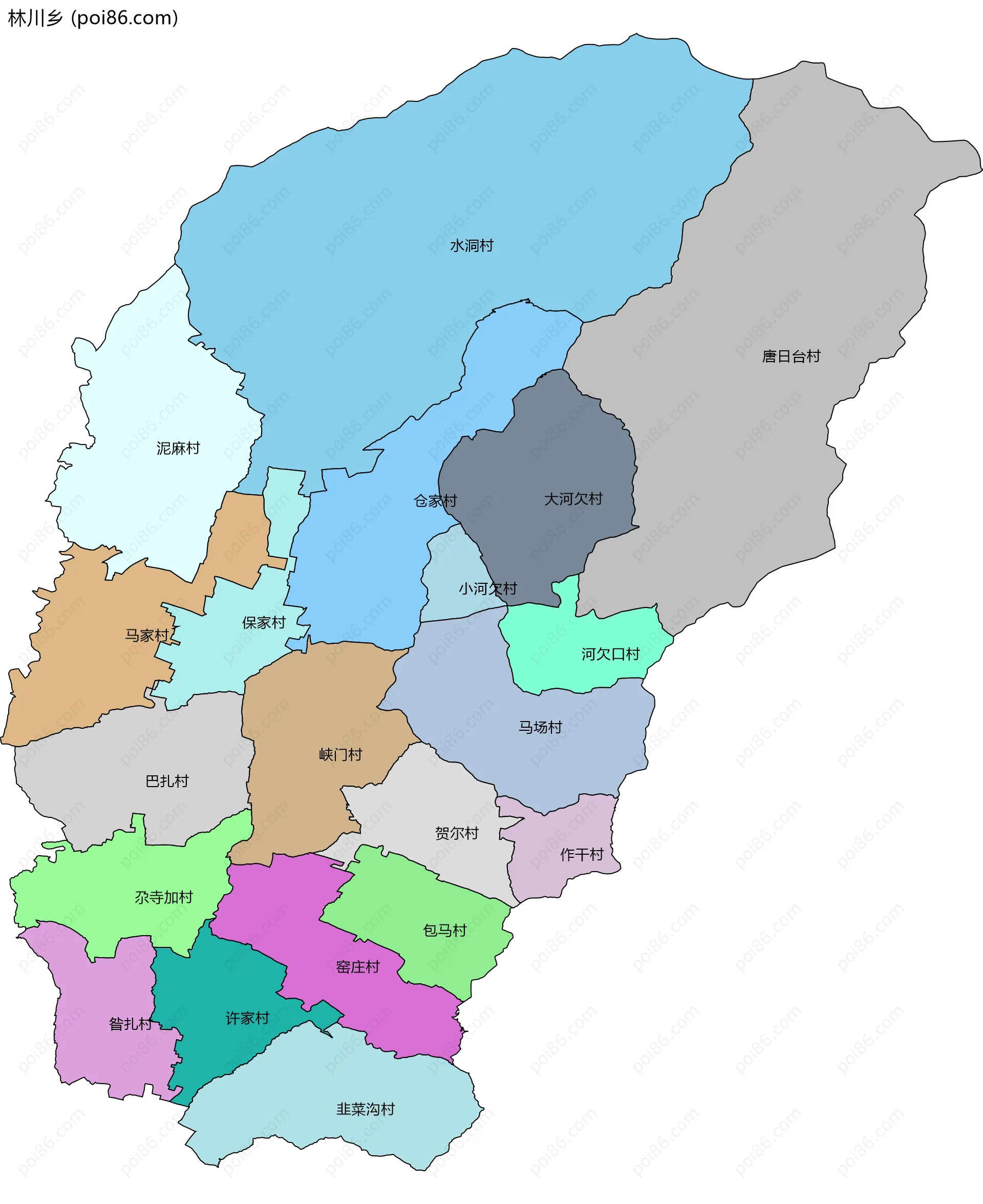 林川乡边界地图(五级行政区划)