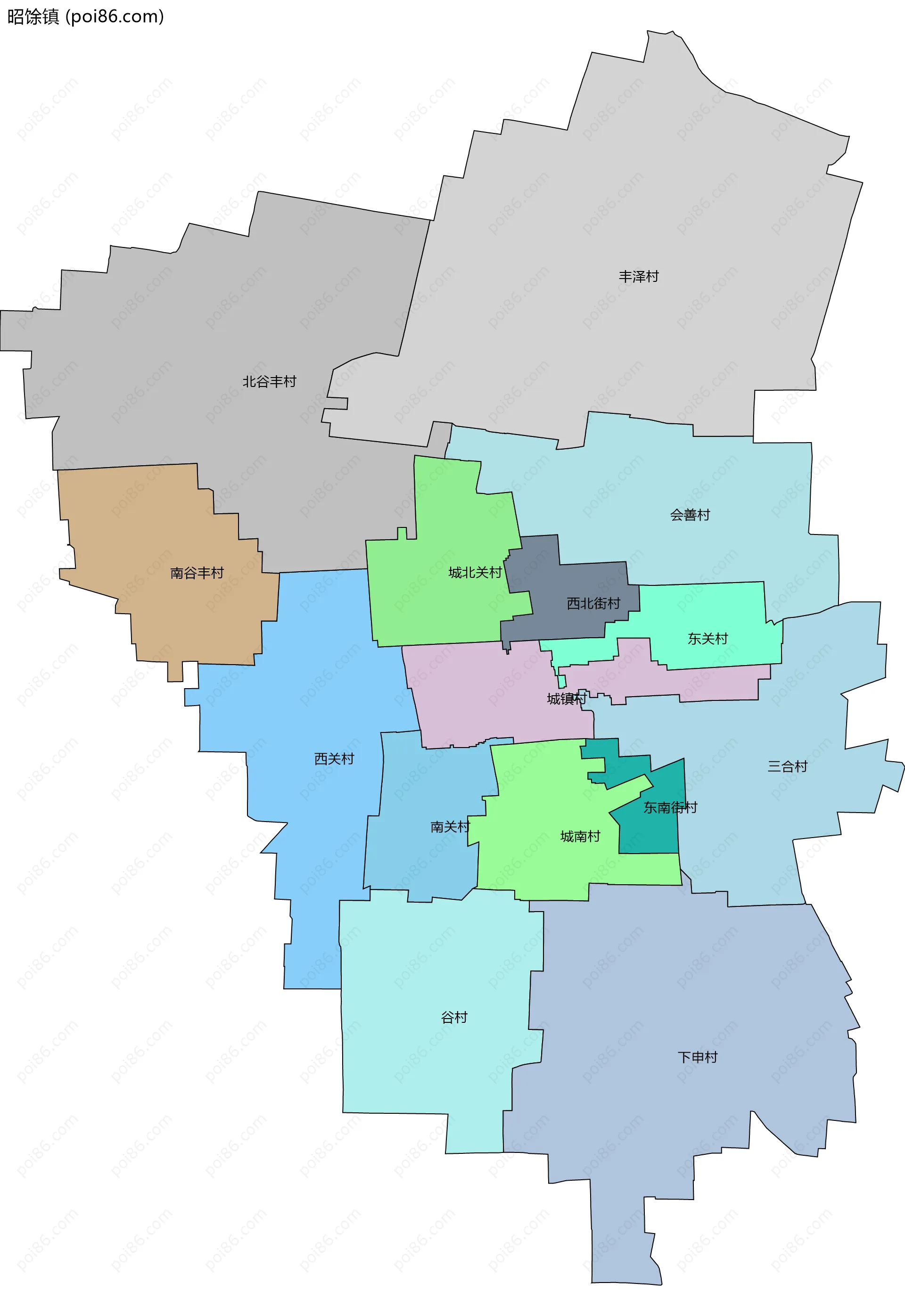 昭馀镇边界地图(五级行政区划)