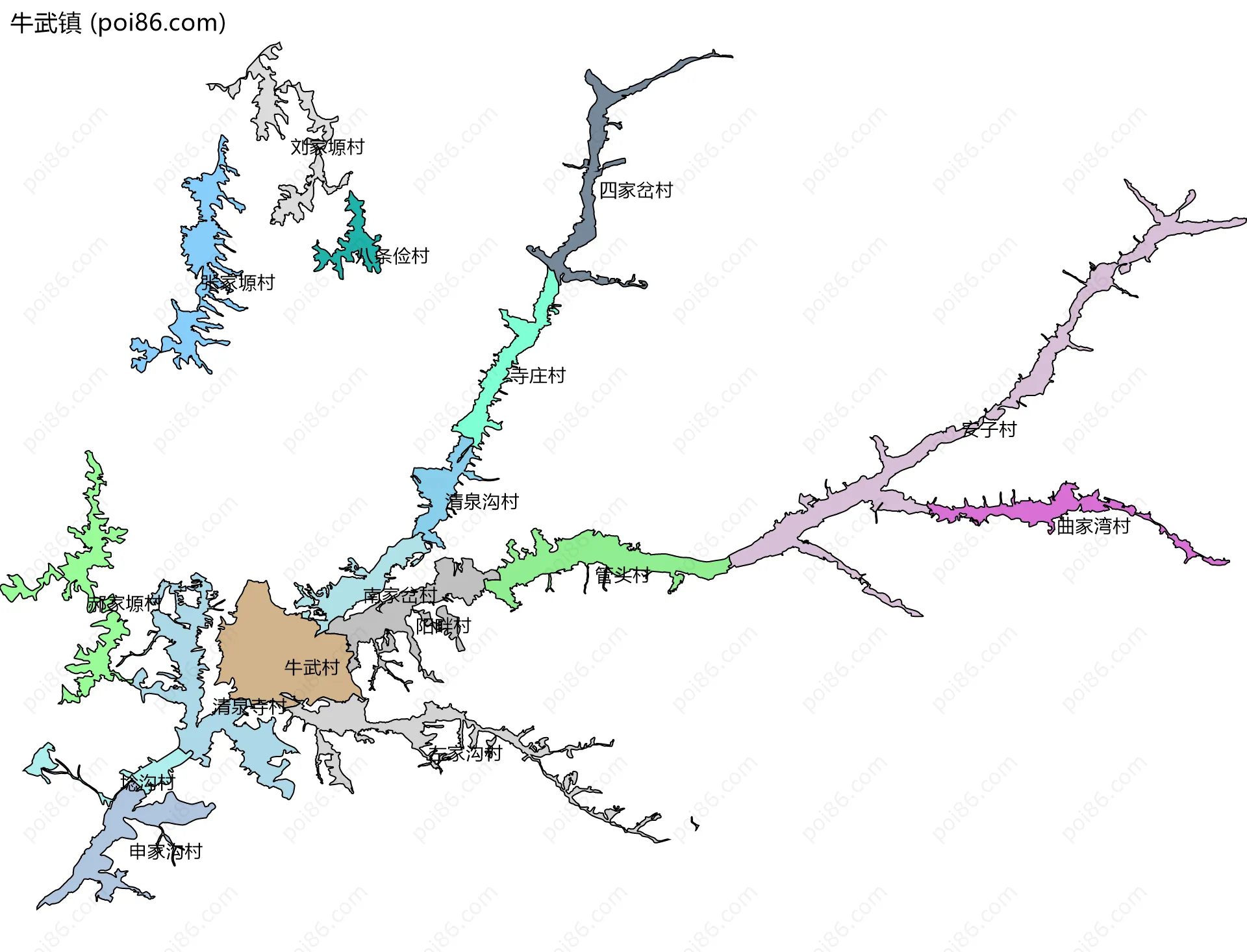 牛武镇边界地图(五级行政区划)