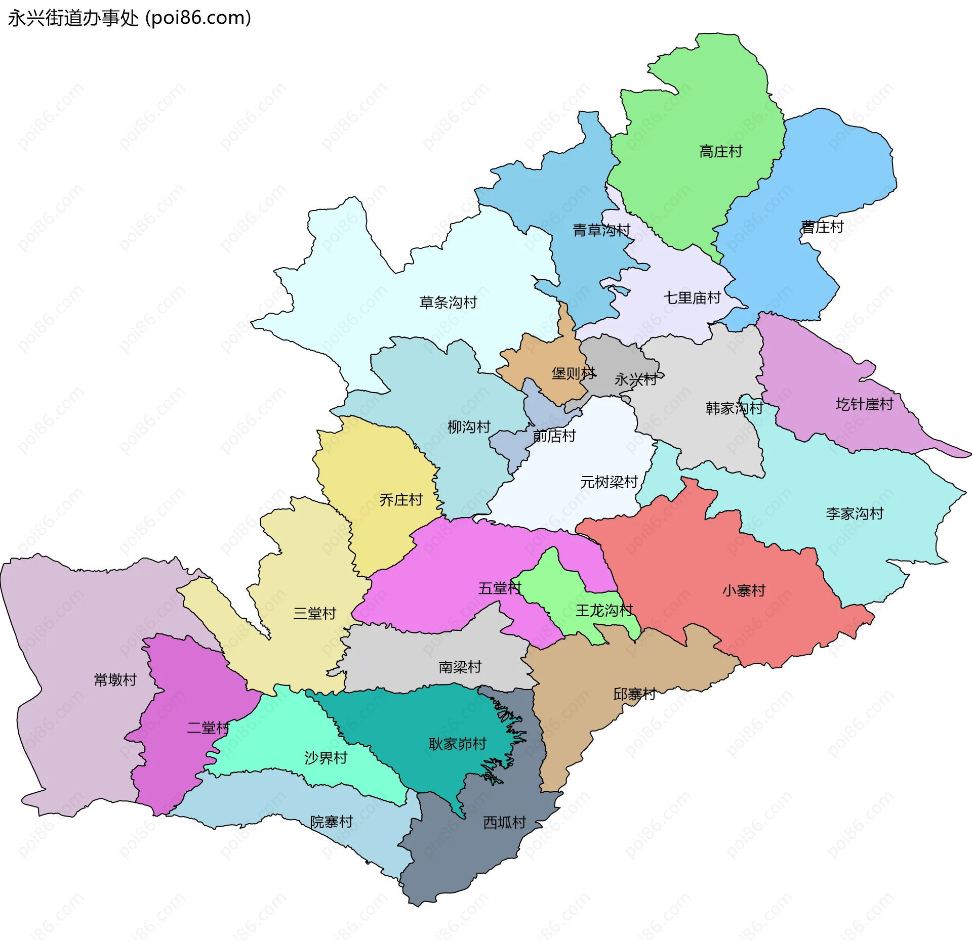 永兴街道办事处边界地图(五级行政区划)